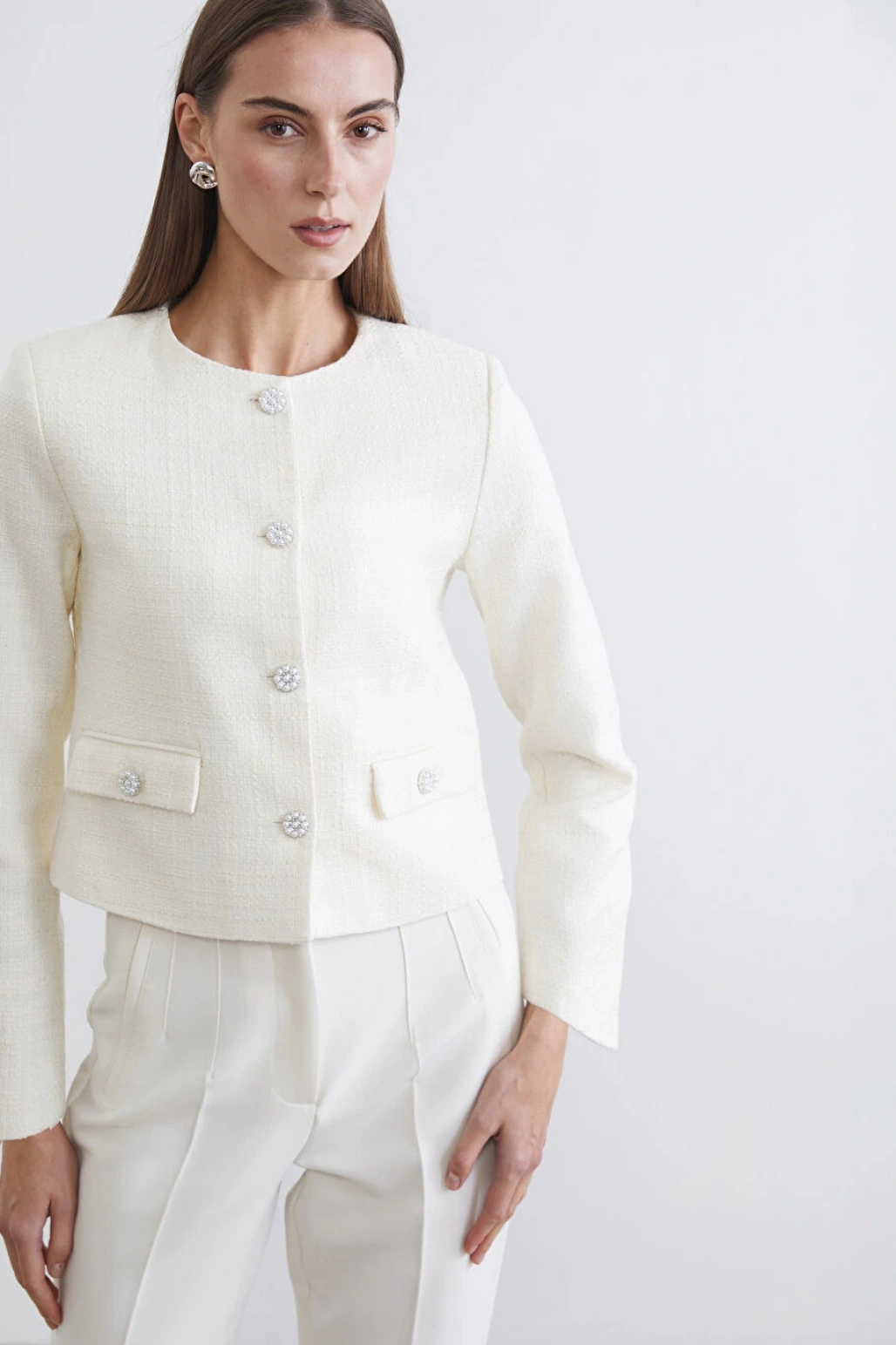 LCWAIKIKI Classic Ekru Bisiklet Yaka Kadın Ceket