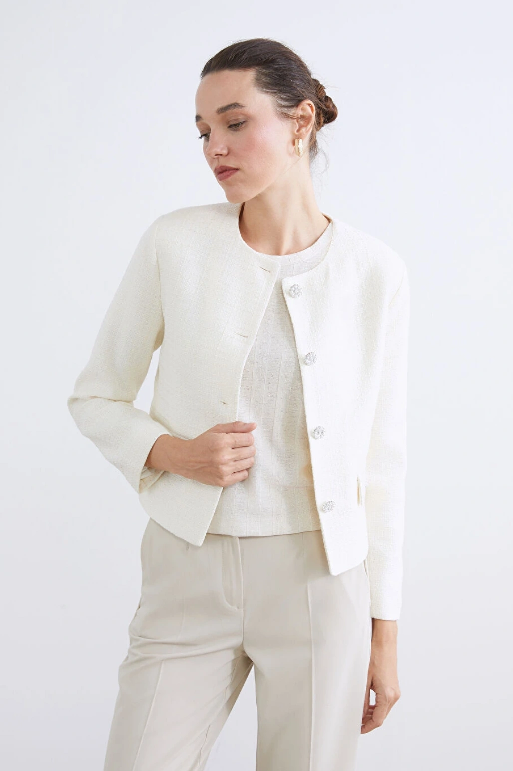 LCWAIKIKI Classic Ekru Bisiklet Yaka Kadın Ceket