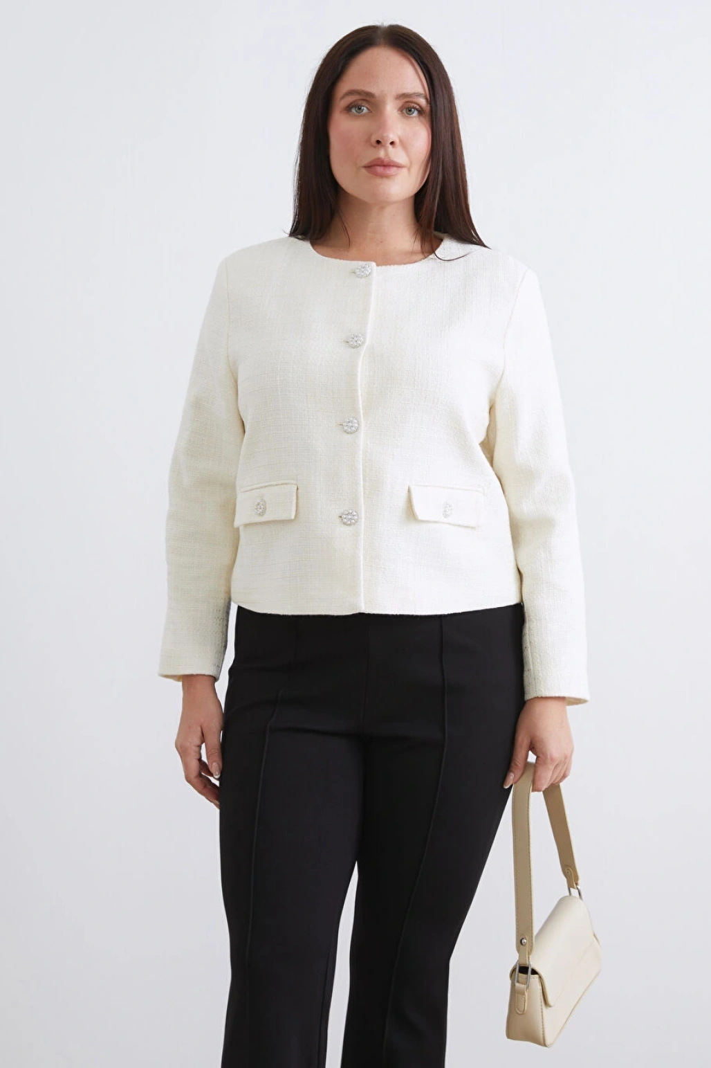 LCWAIKIKI Classic Ekru Bisiklet Yaka Kadın Ceket