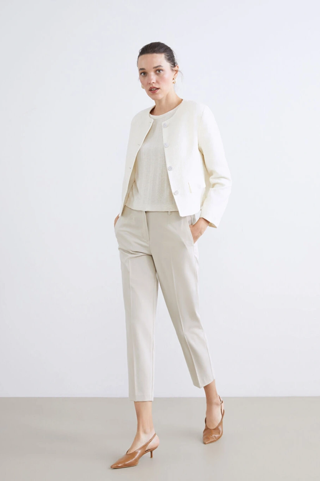 LCWAIKIKI Classic Ekru Bisiklet Yaka Kadın Ceket