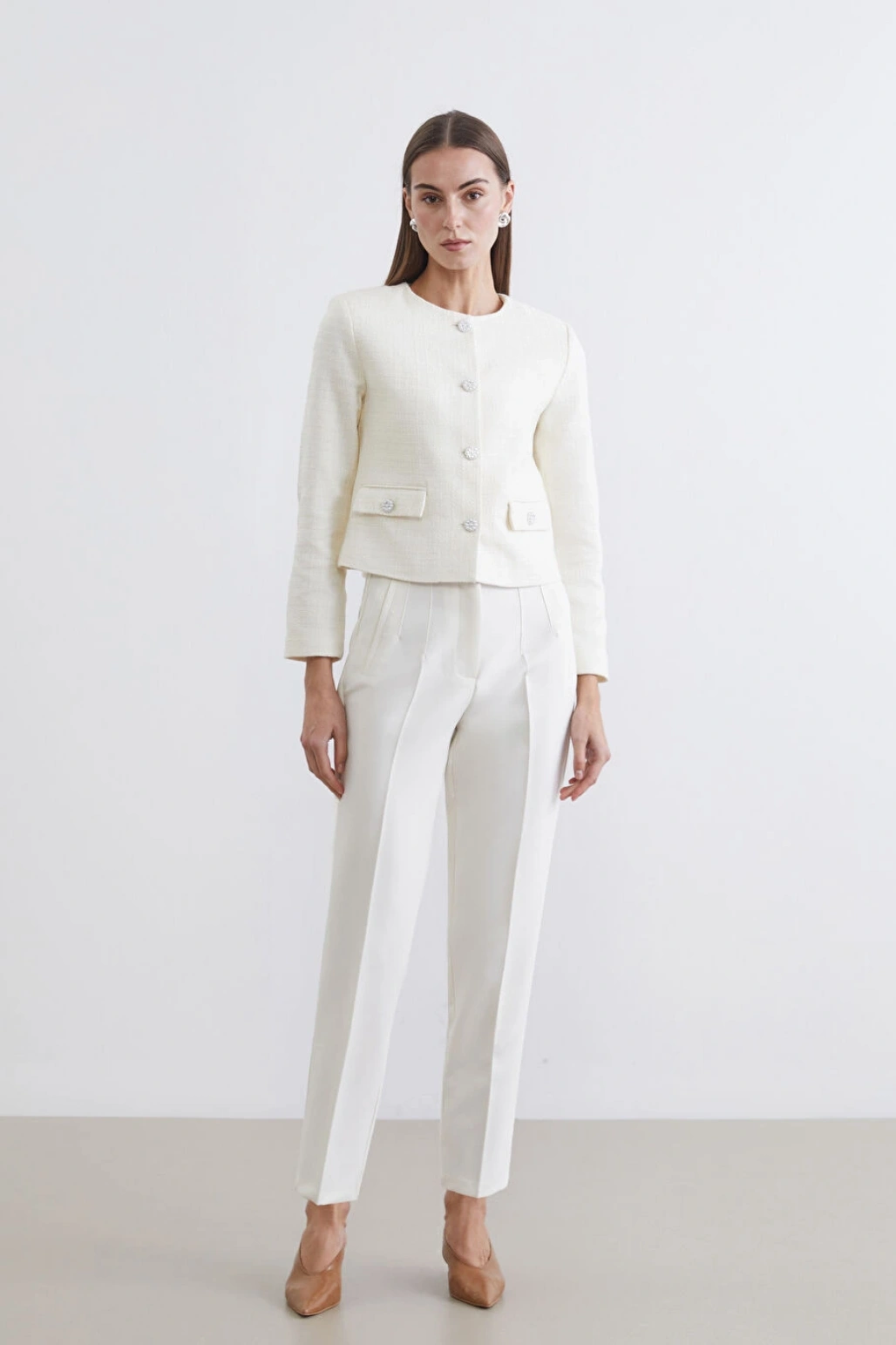 LCWAIKIKI Classic Ekru Bisiklet Yaka Kadın Ceket