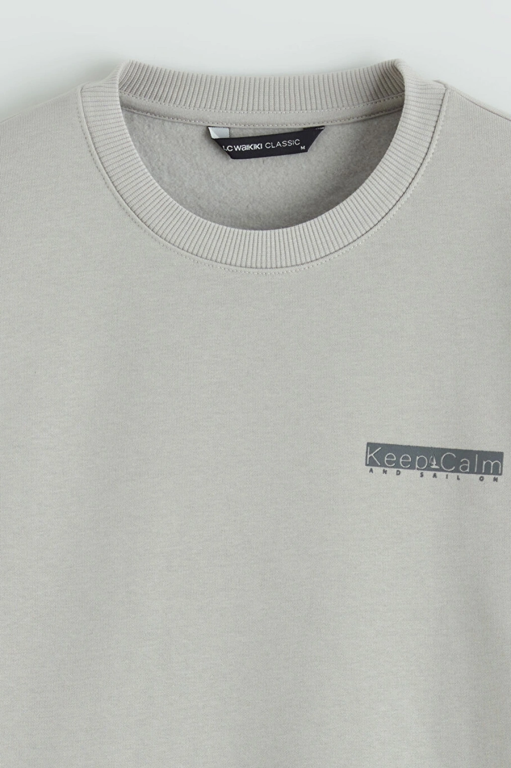 LCWAIKIKI Classic Gri Bisiklet Yaka Baskılı Erkek Kalın Sweatshirt