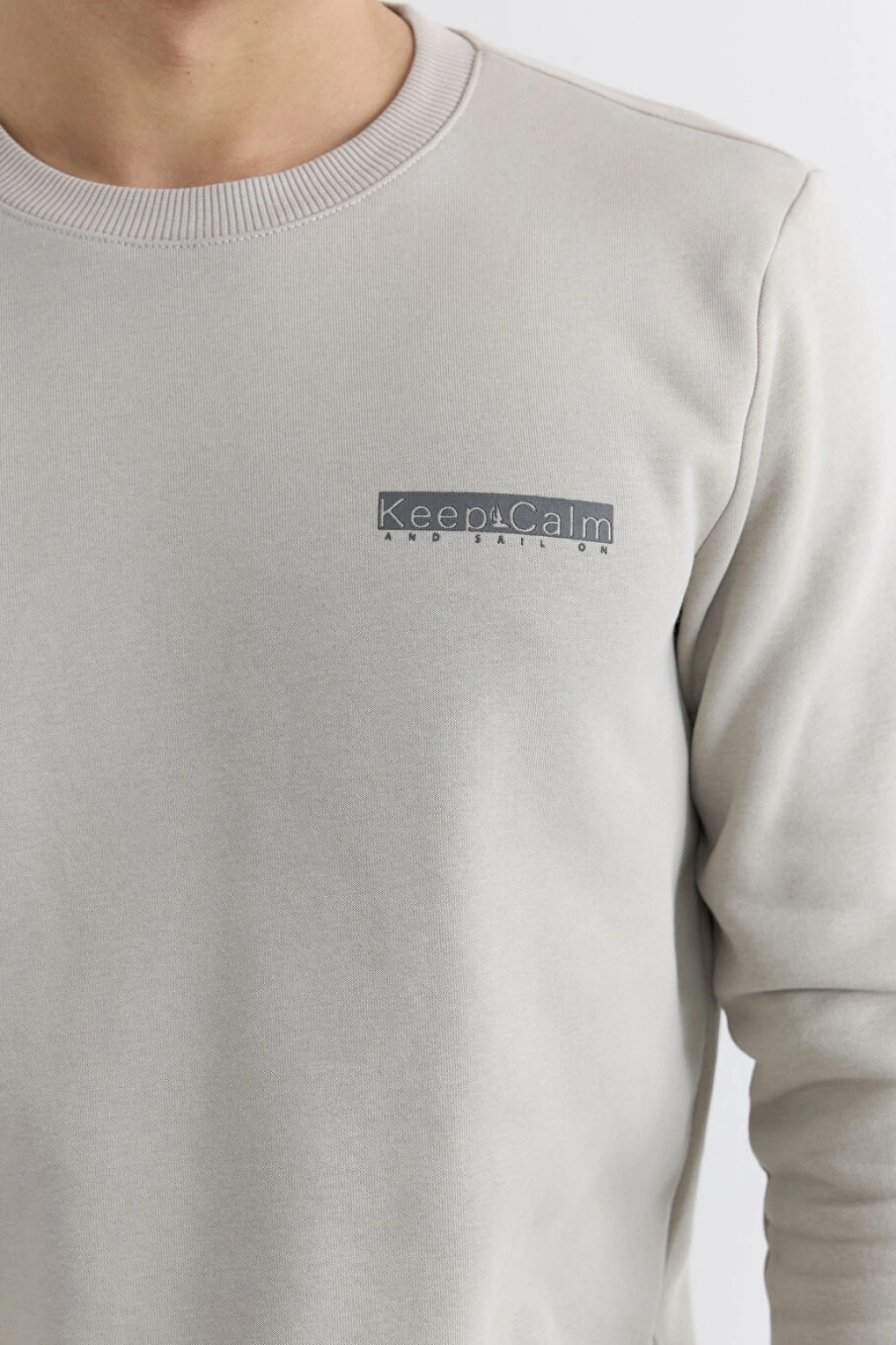 LCWAIKIKI Classic Gri Bisiklet Yaka Baskılı Erkek Kalın Sweatshirt