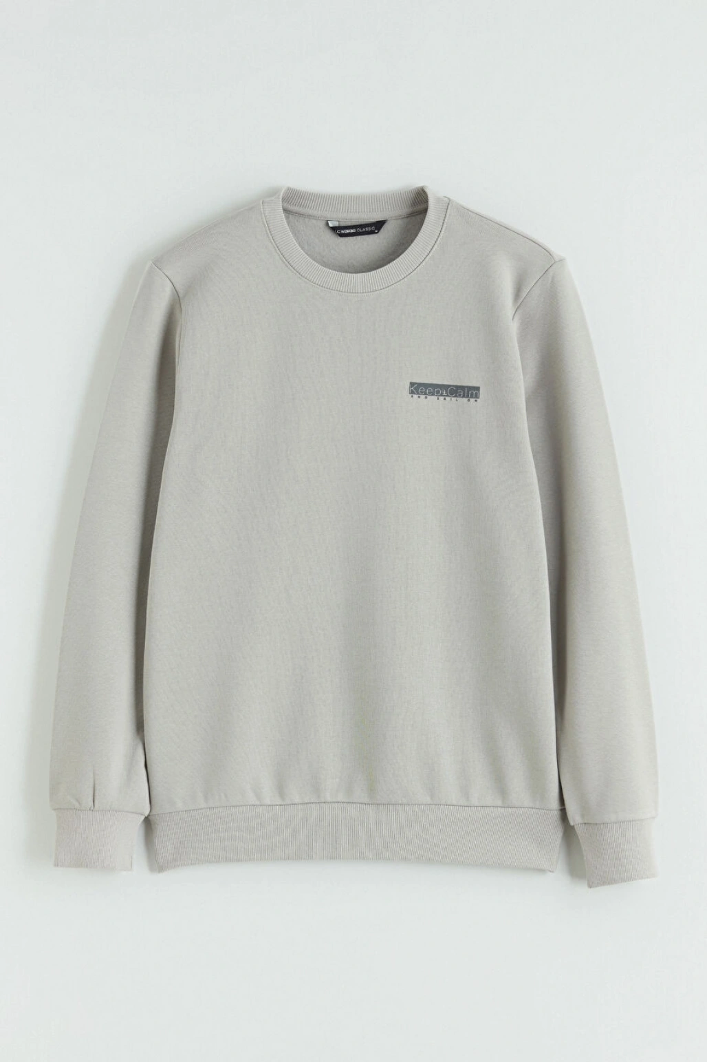 LCWAIKIKI Classic Gri Bisiklet Yaka Baskılı Erkek Kalın Sweatshirt