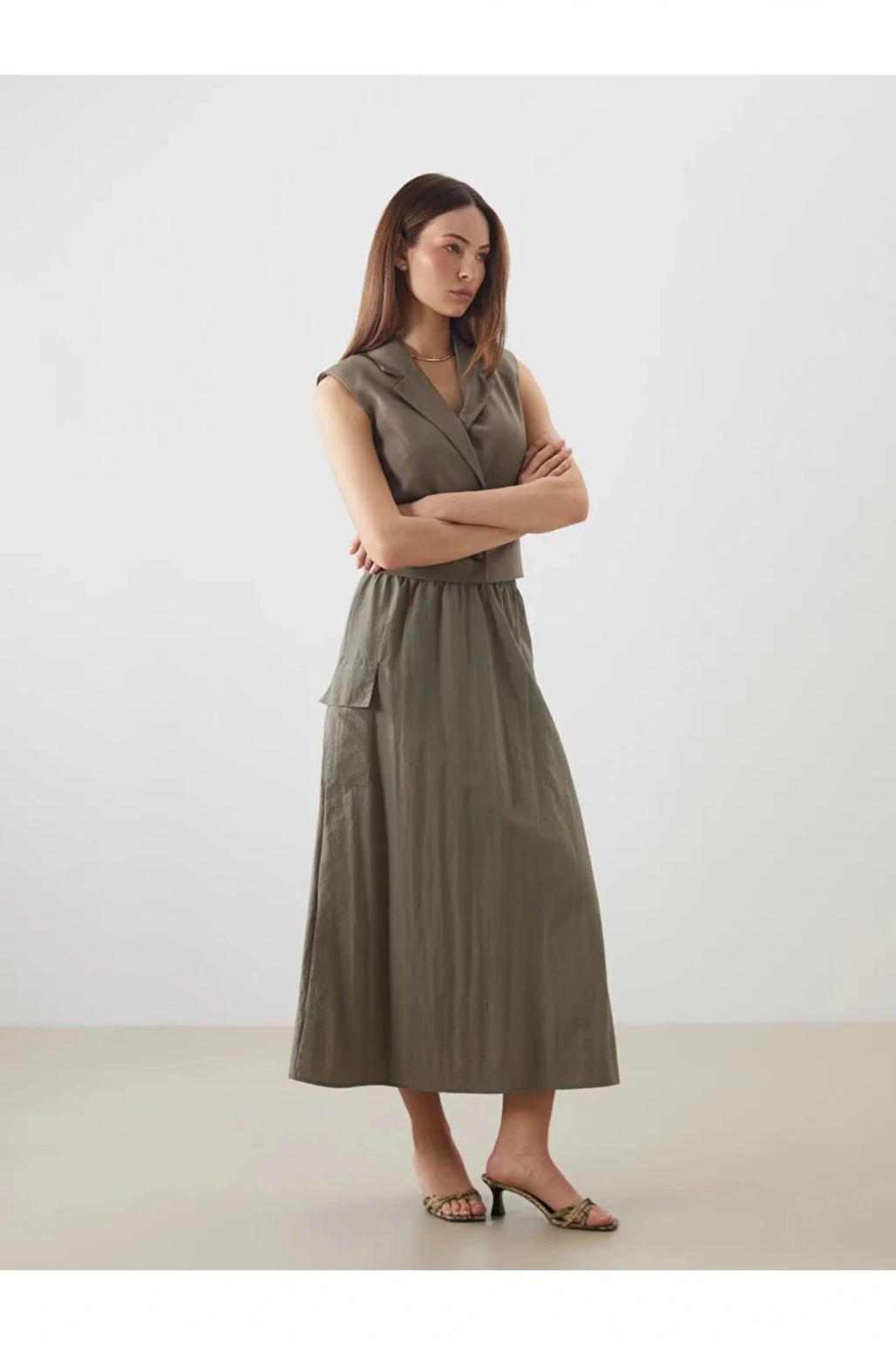 LCWAIKIKI Classic Haki Beli Lastikli A Kesim Etek