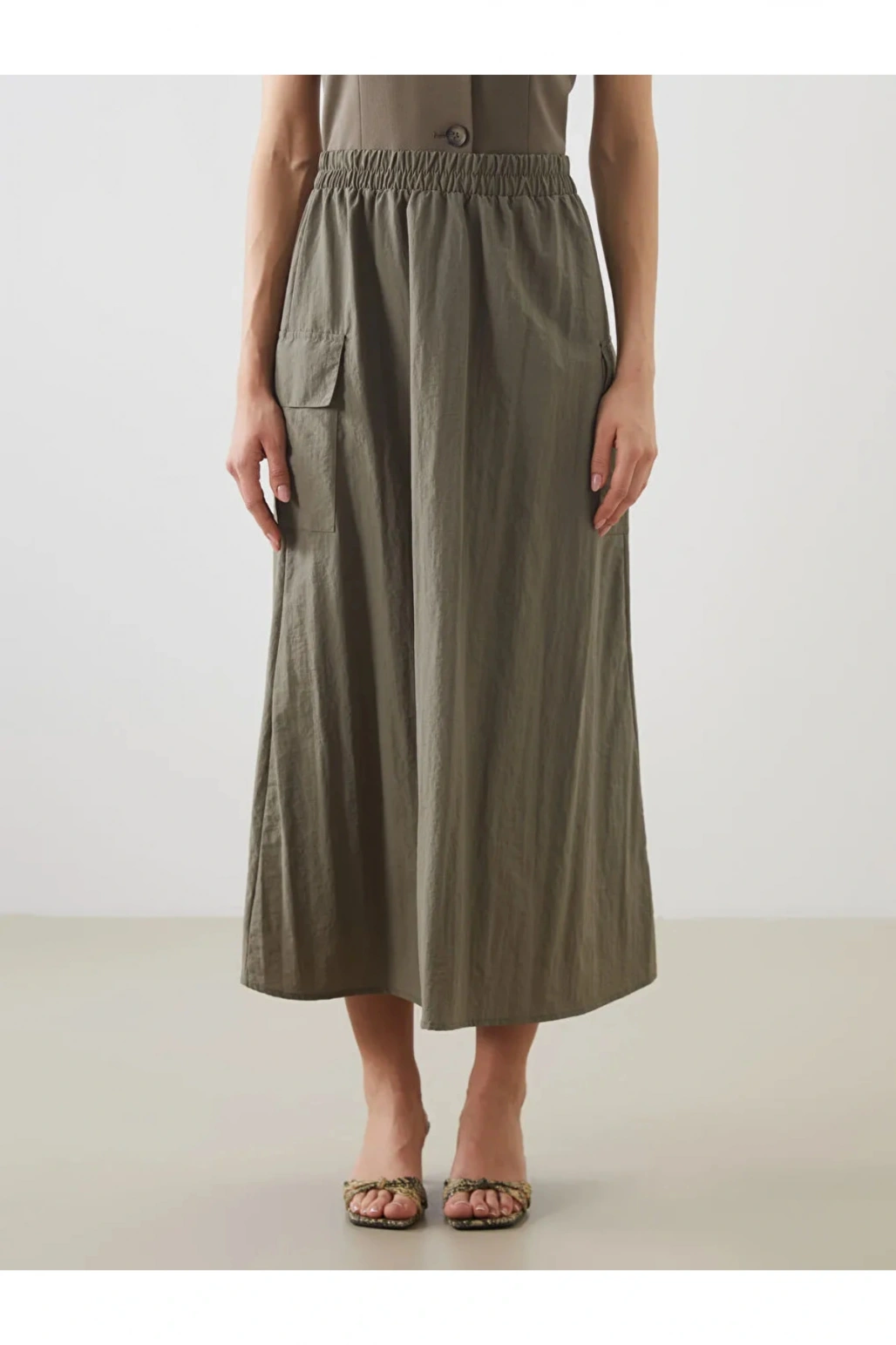 LCWAIKIKI Classic Haki Beli Lastikli A Kesim Etek