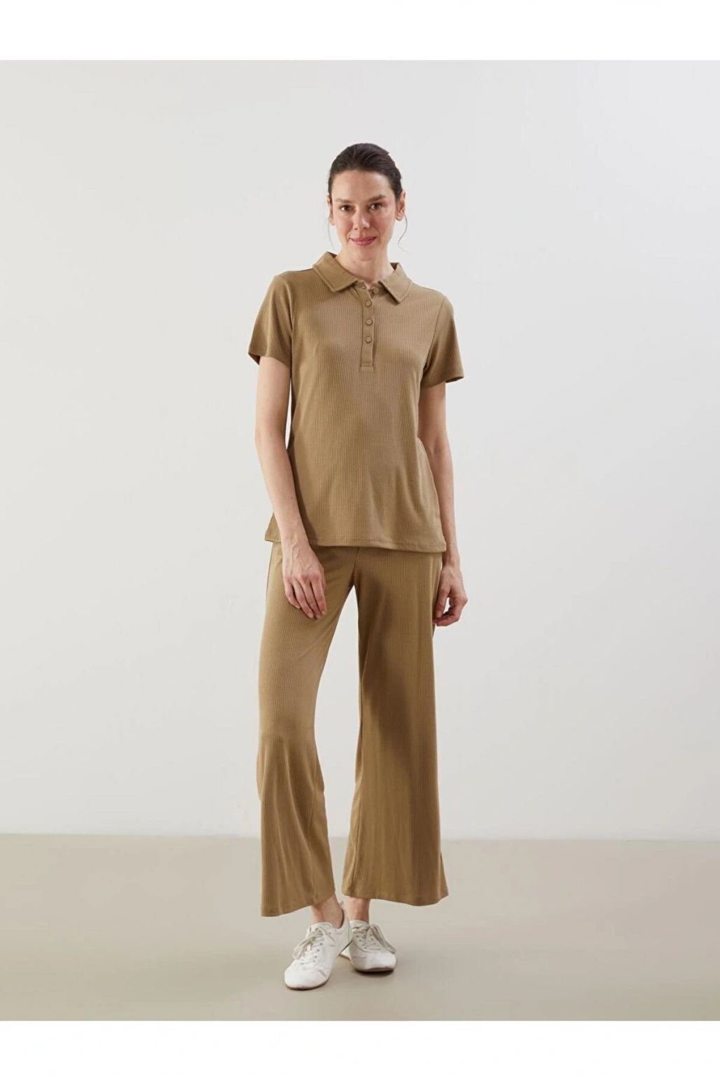 LCWAIKIKI Classic Haki Beli Lastikli Geniş Paça Kadın Pantolon
