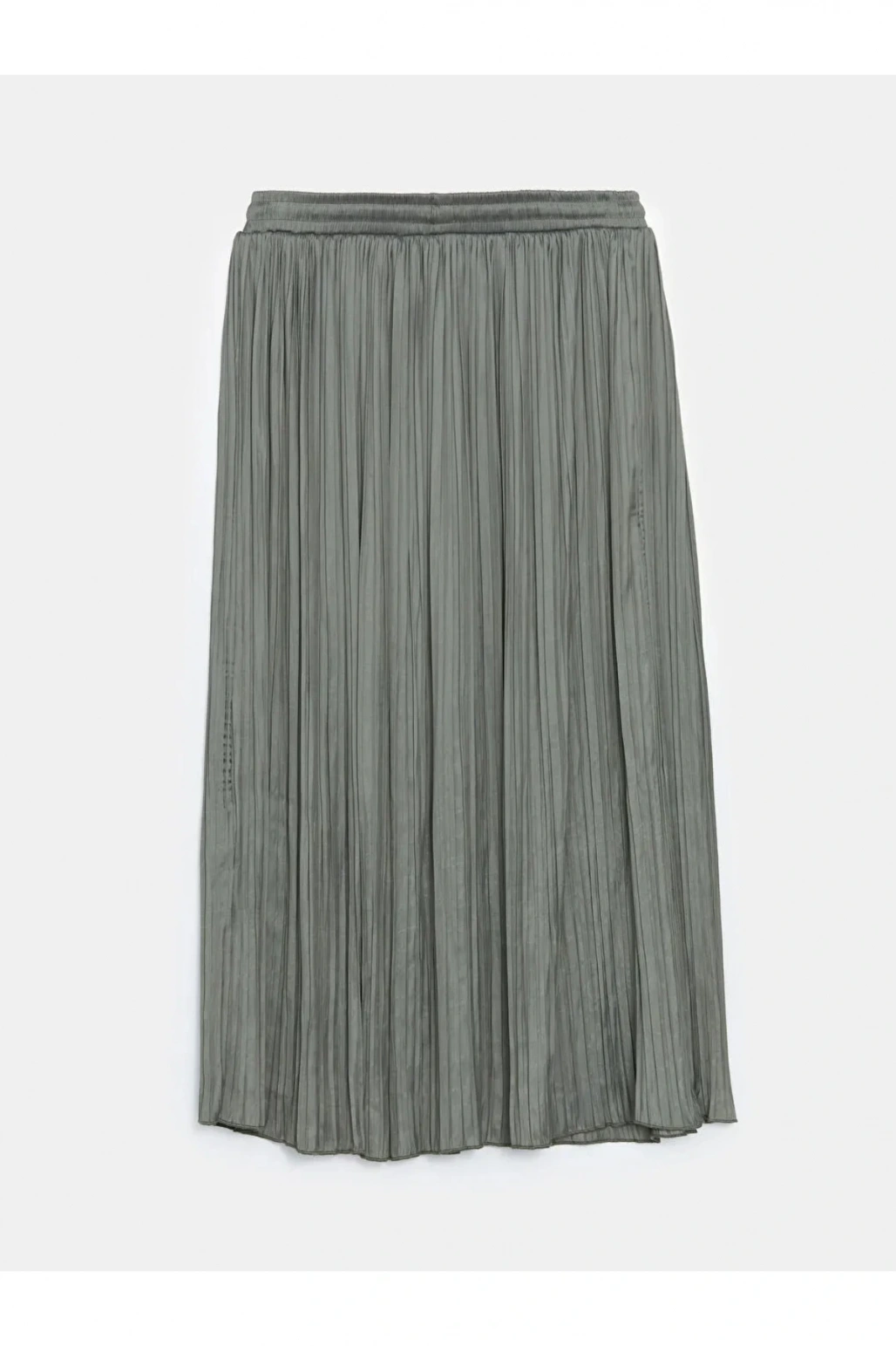 LCWAIKIKI Classic Haki Beli Lastikli Saten Kadın Pileli Etek