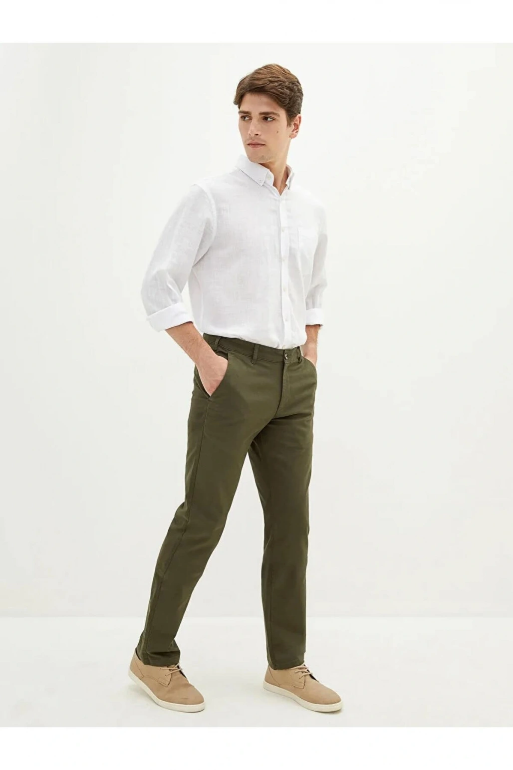 LCWAIKIKI Classic Haki Normal Kalıp Gabardin Erkek Chino Pantolon
