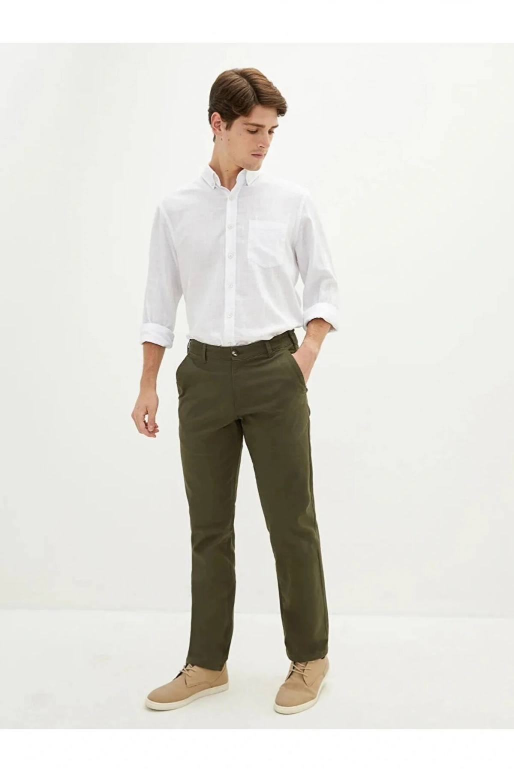 LCWAIKIKI Classic Haki Normal Kalıp Gabardin Erkek Chino Pantolon
