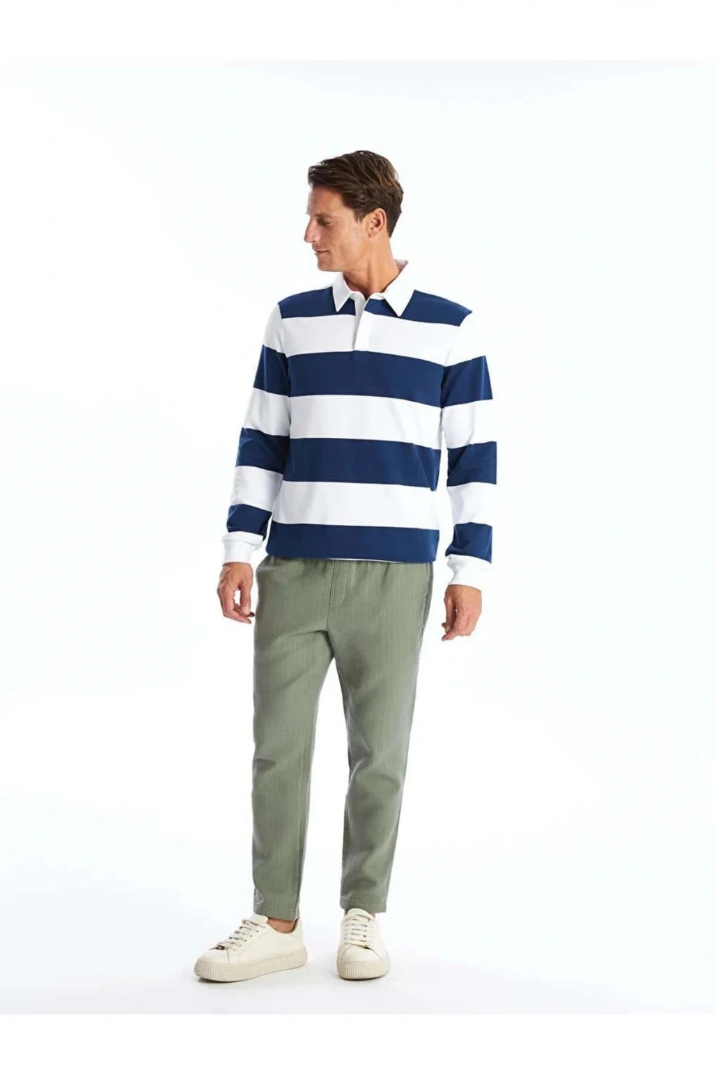 Lcwaikiki Classic I?ndigo Polo Yaka Uzun Kollu Çizgili Erkek Sweatshirt