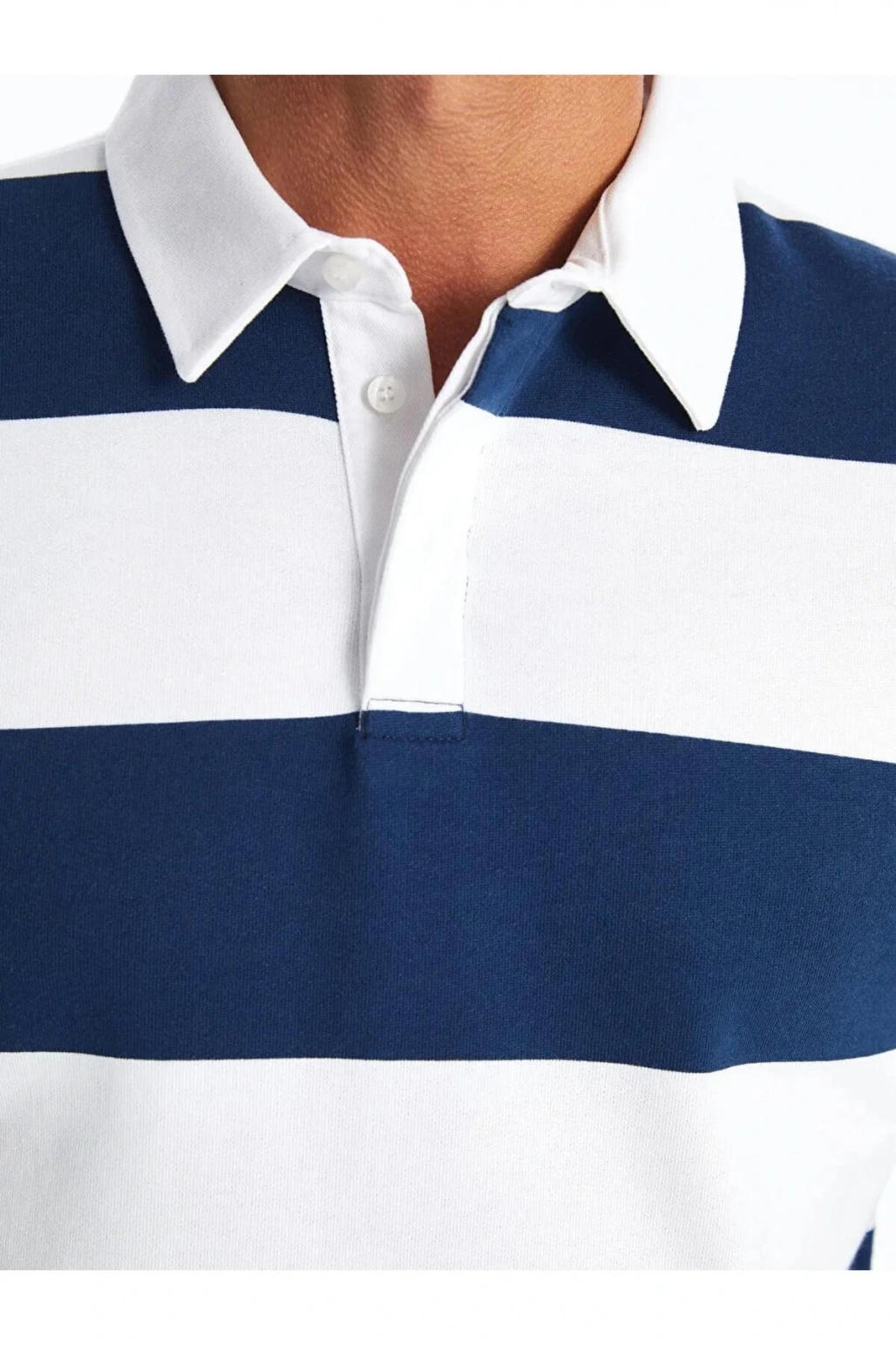 Lcwaikiki Classic I?ndigo Polo Yaka Uzun Kollu Çizgili Erkek Sweatshirt