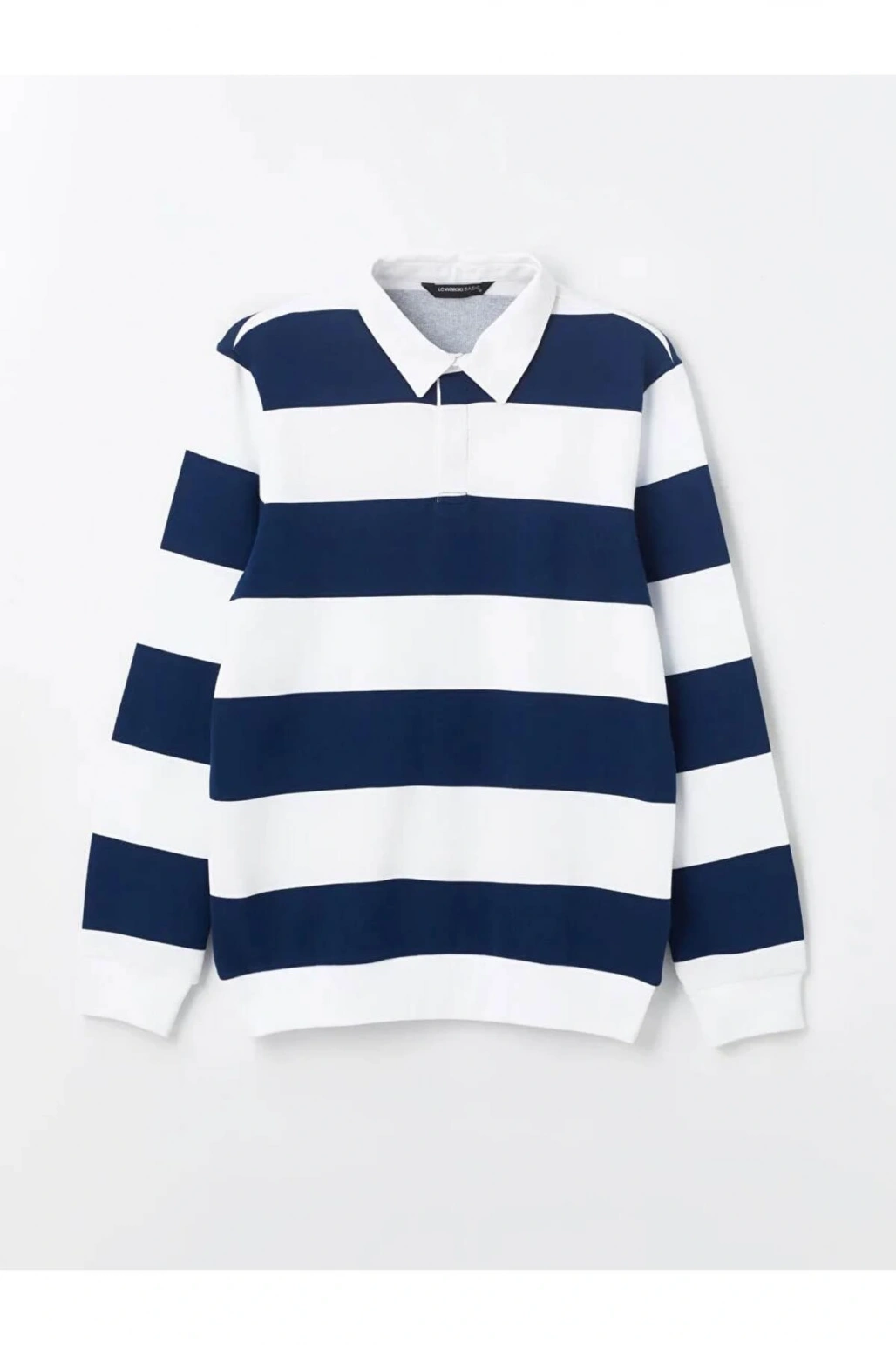 Lcwaikiki Classic I?ndigo Polo Yaka Uzun Kollu Çizgili Erkek Sweatshirt