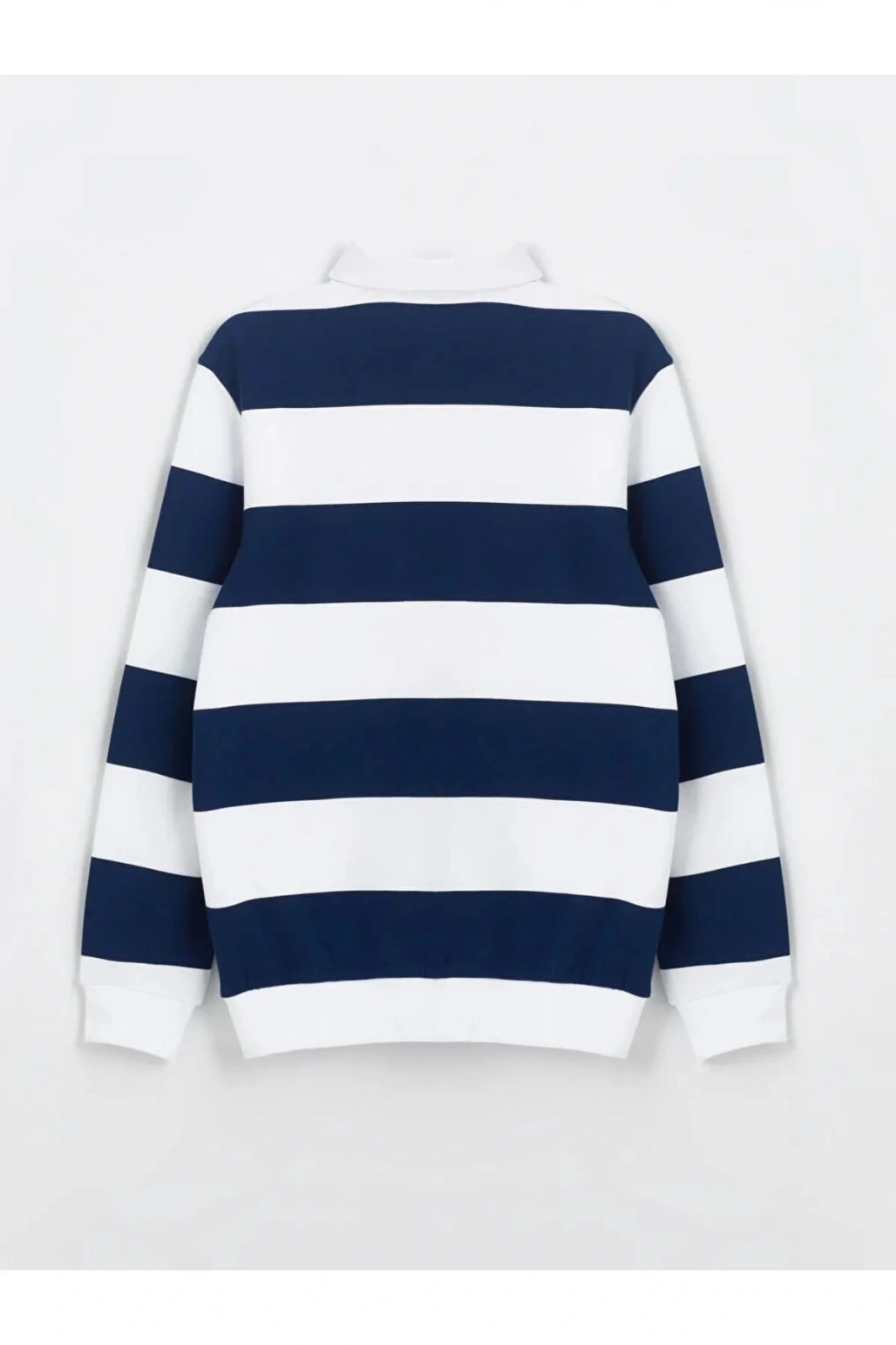 Lcwaikiki Classic I?ndigo Polo Yaka Uzun Kollu Çizgili Erkek Sweatshirt