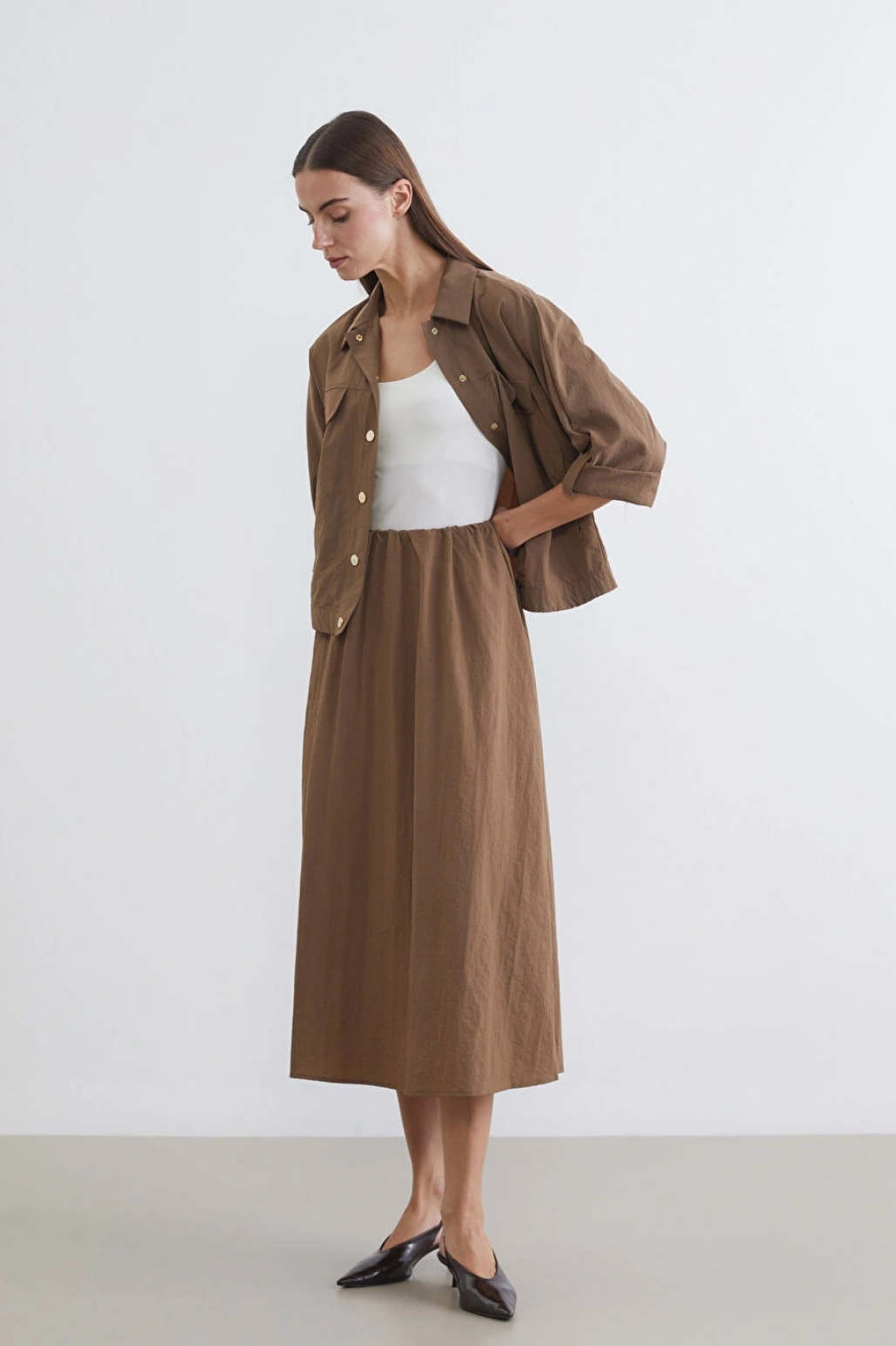 LCWAIKIKI Classic Kahverengi Beli Lastikli Etek