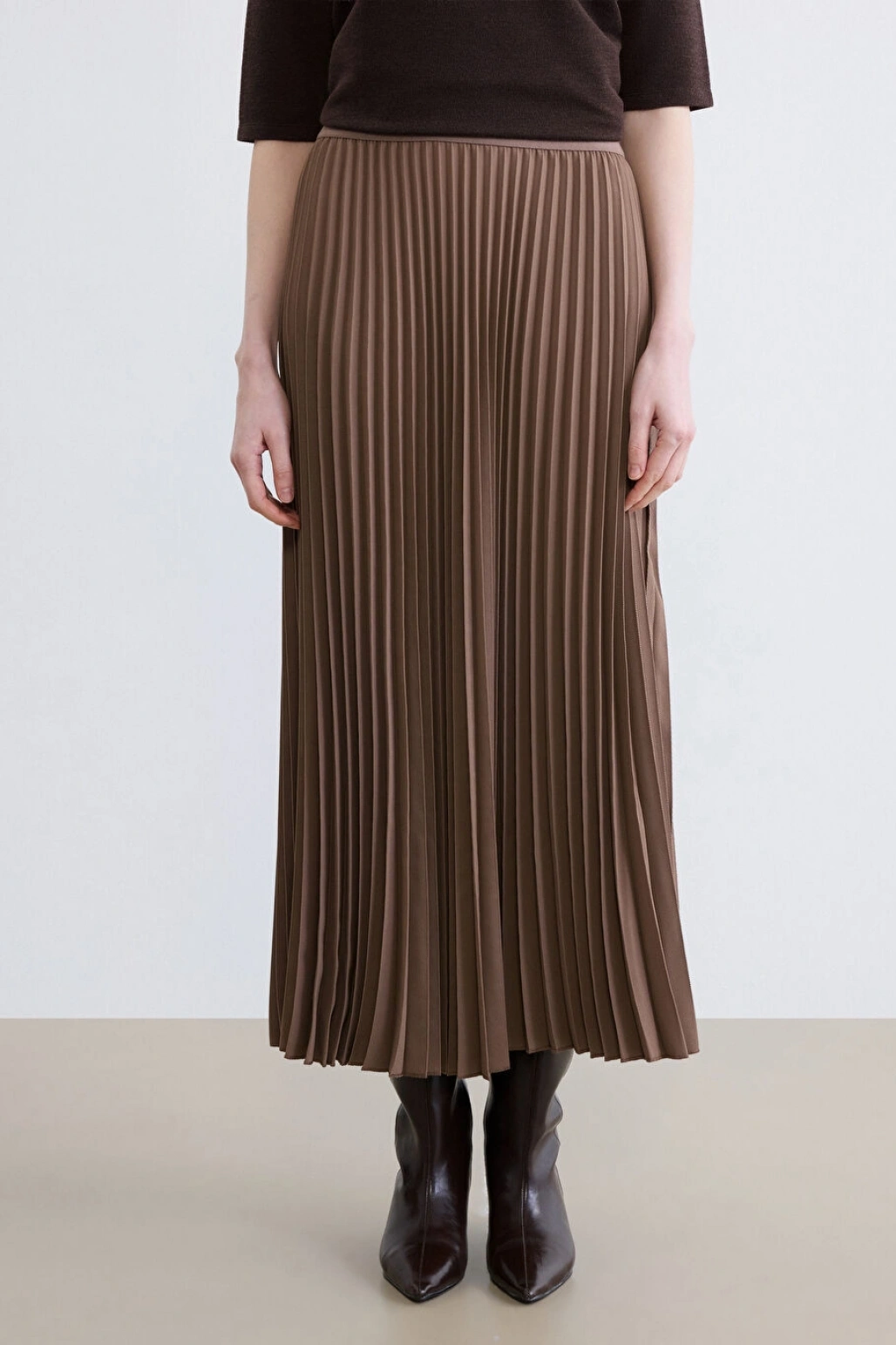 LCWAIKIKI Classic Kahverengi Beli Lastikli Pileli Etek