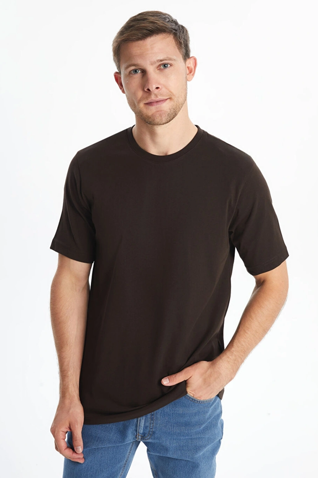 LCWAIKIKI Classic Kahverengi Bisiklet Yaka Penye Erkek Tişört