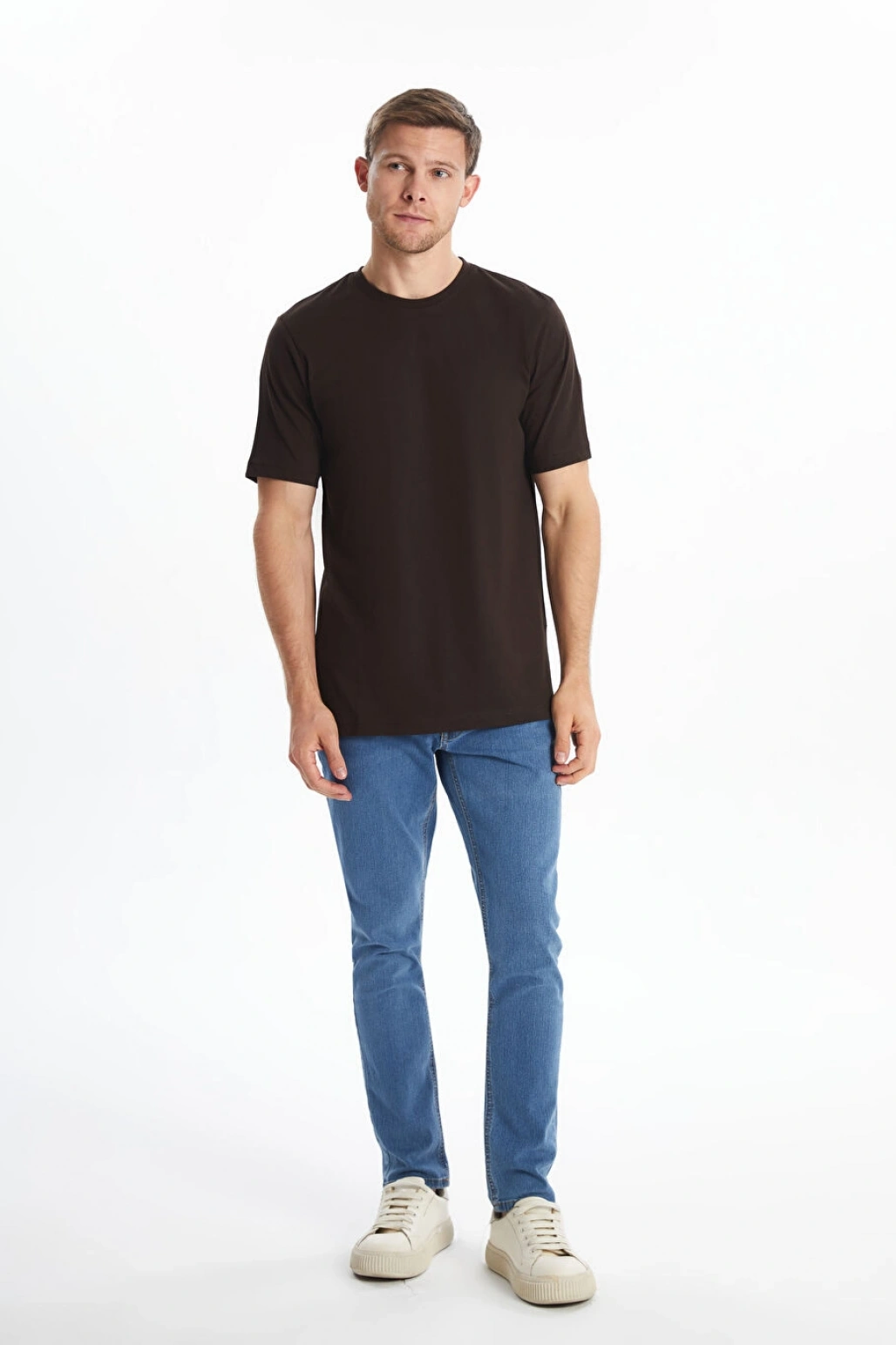 LCWAIKIKI Classic Kahverengi Bisiklet Yaka Penye Erkek Tişört