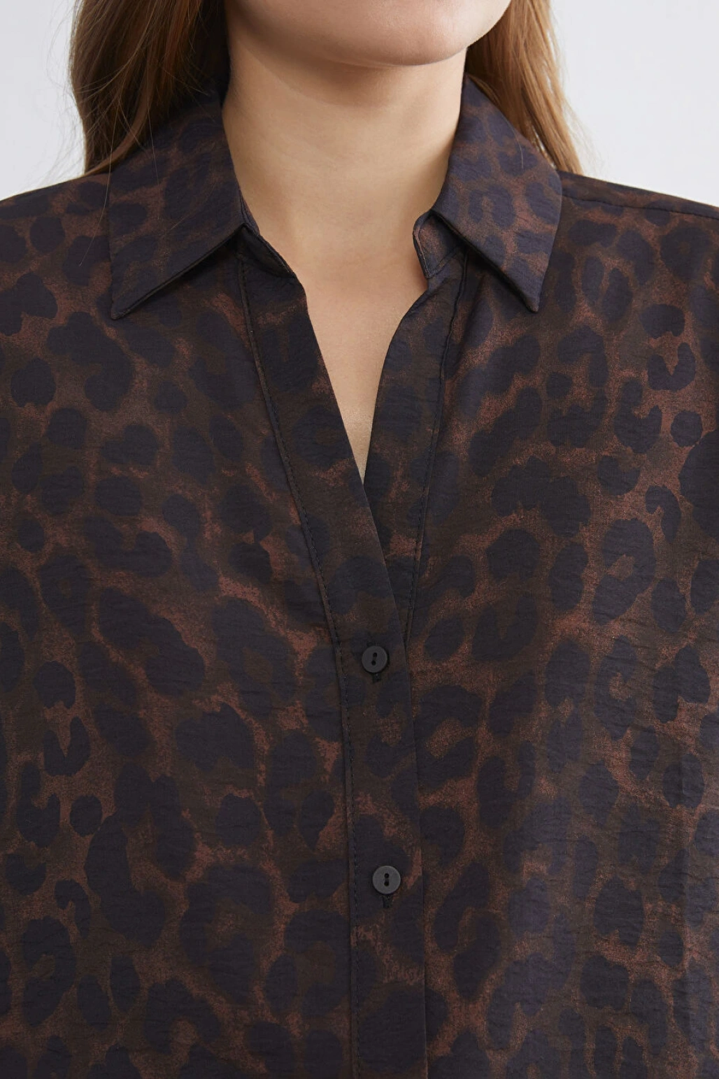 LCWAIKIKI Classic Kahverengi Leopar Desenli Kadın Gömlek
