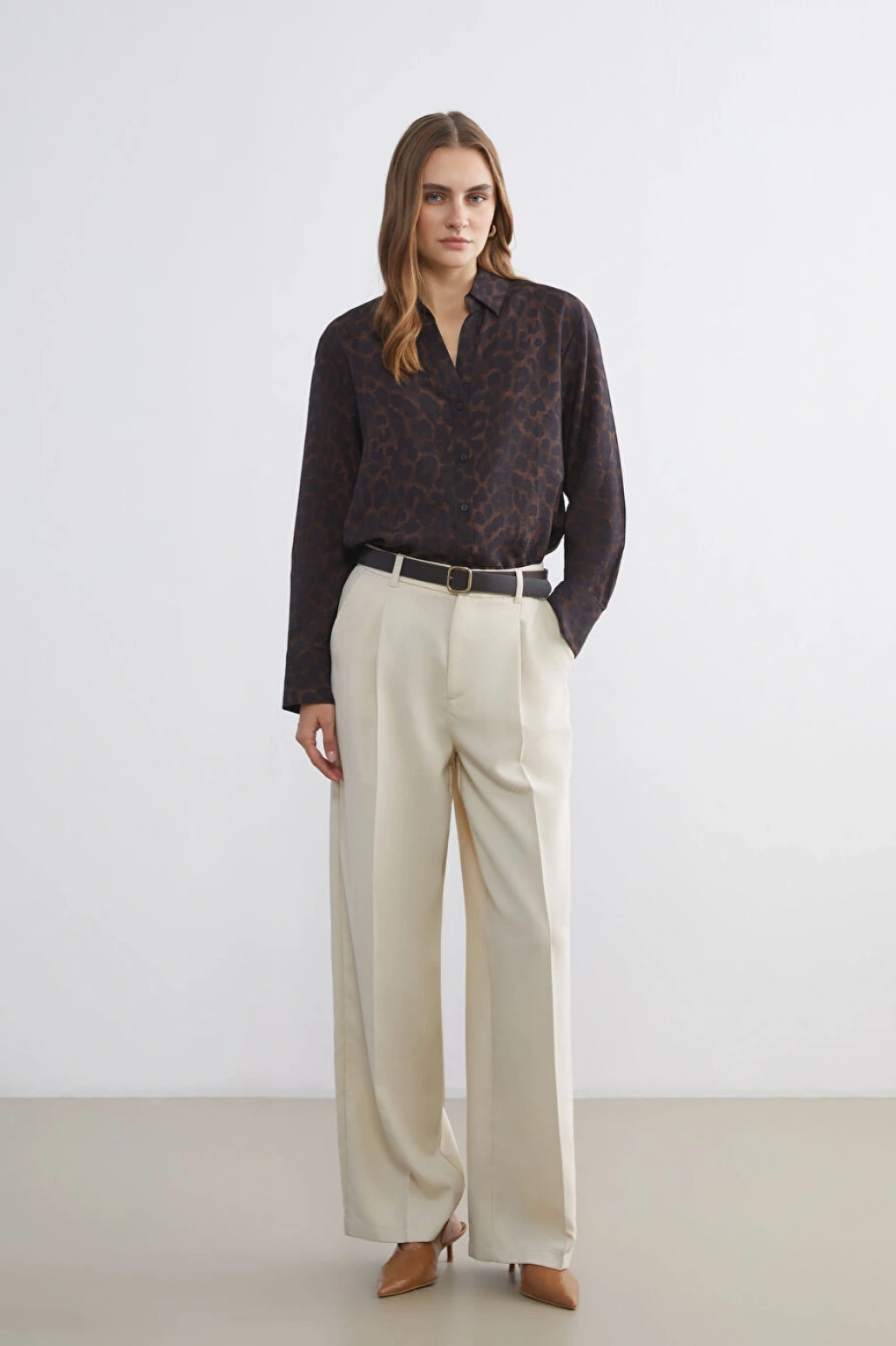 LCWAIKIKI Classic Kahverengi Leopar Desenli Kadın Gömlek