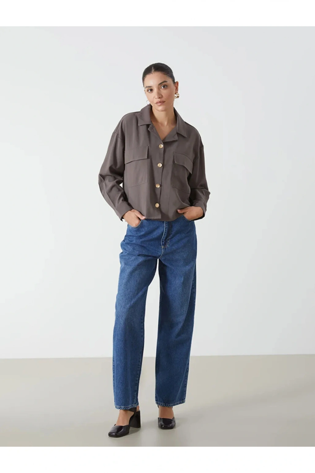 LCWAIKIKI Classic Kahverengi Oversize Gabardin Kadın Gömlek Ceket T T