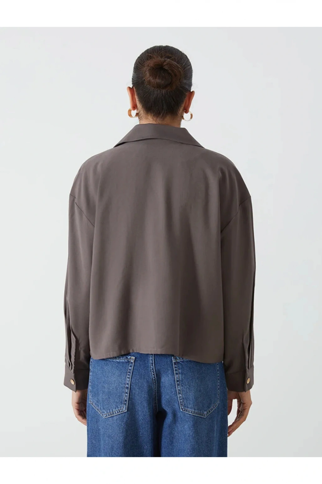 LCWAIKIKI Classic Kahverengi Oversize Gabardin Kadın Gömlek Ceket T T