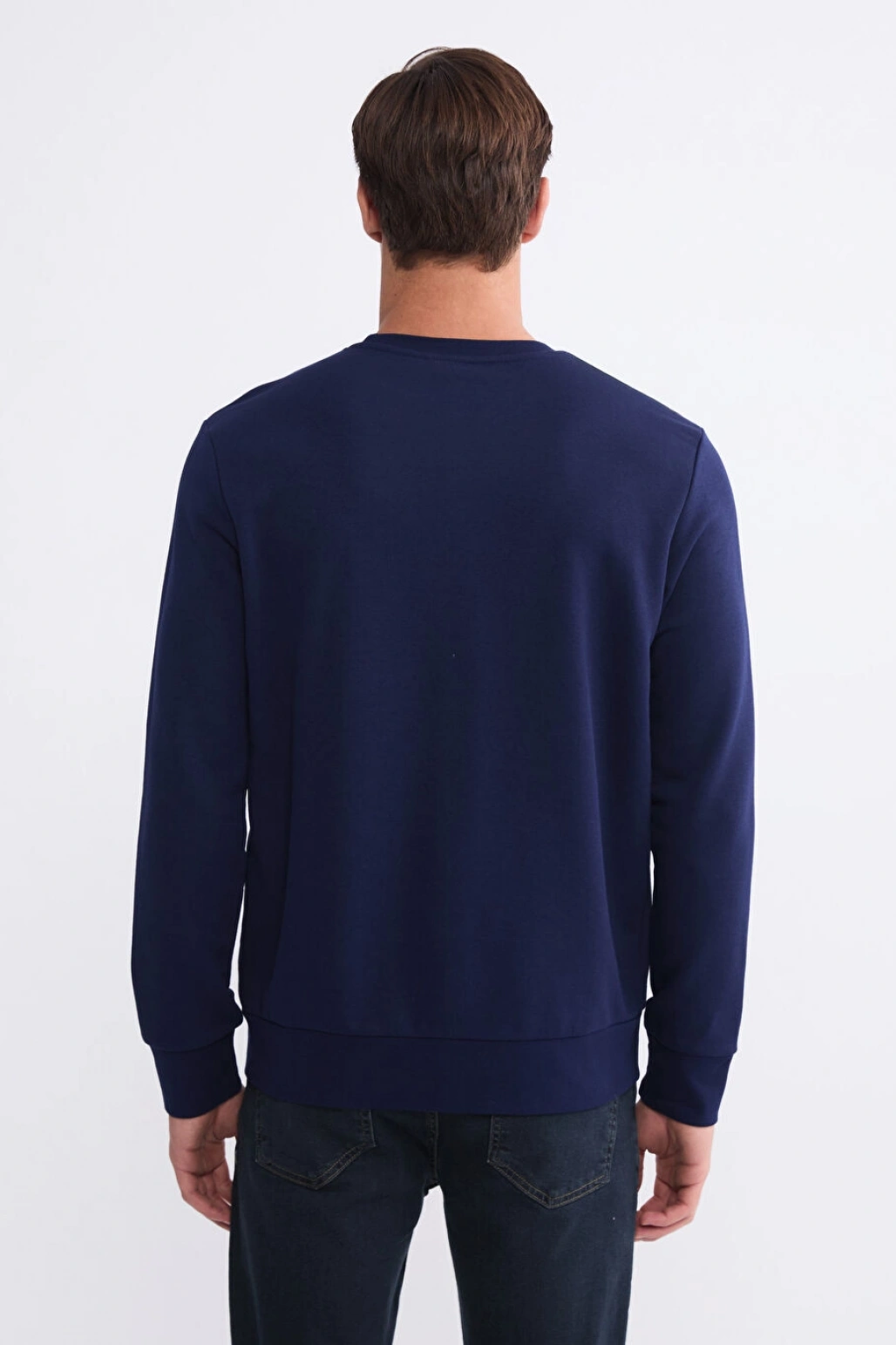 LCWAIKIKI Classic Lacivert Bisiklet Yaka Baskılı Erkek Sweatshirt