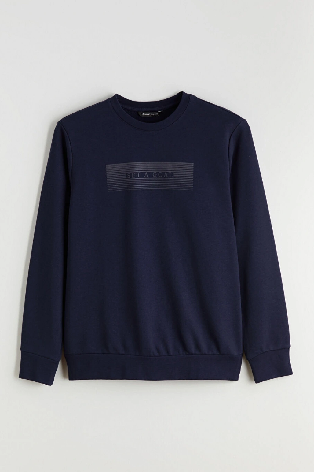 LCWAIKIKI Classic Lacivert Bisiklet Yaka Baskılı Erkek Sweatshirt