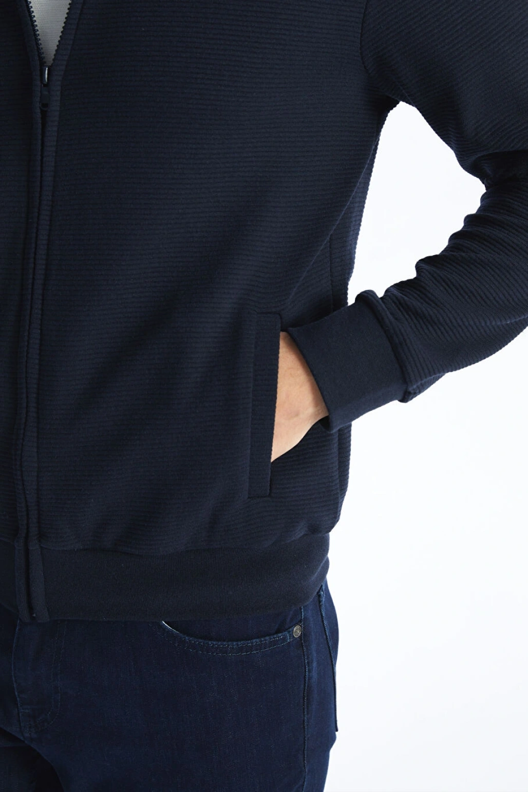 LCWAIKIKI Classic Lacivert Kolej Yaka Uzun Kollu Erkek Fermuarlı Sweatshirt