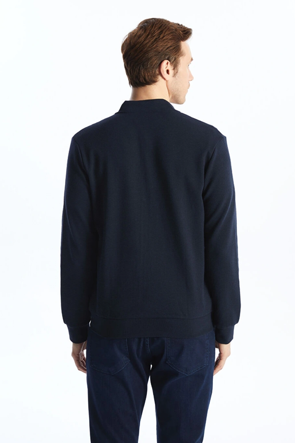 LCWAIKIKI Classic Lacivert Kolej Yaka Uzun Kollu Erkek Fermuarlı Sweatshirt