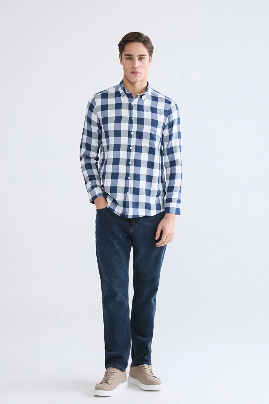 LCWAIKIKI Classic Lacivert Regular Fit Ekose Erkek Gömlek