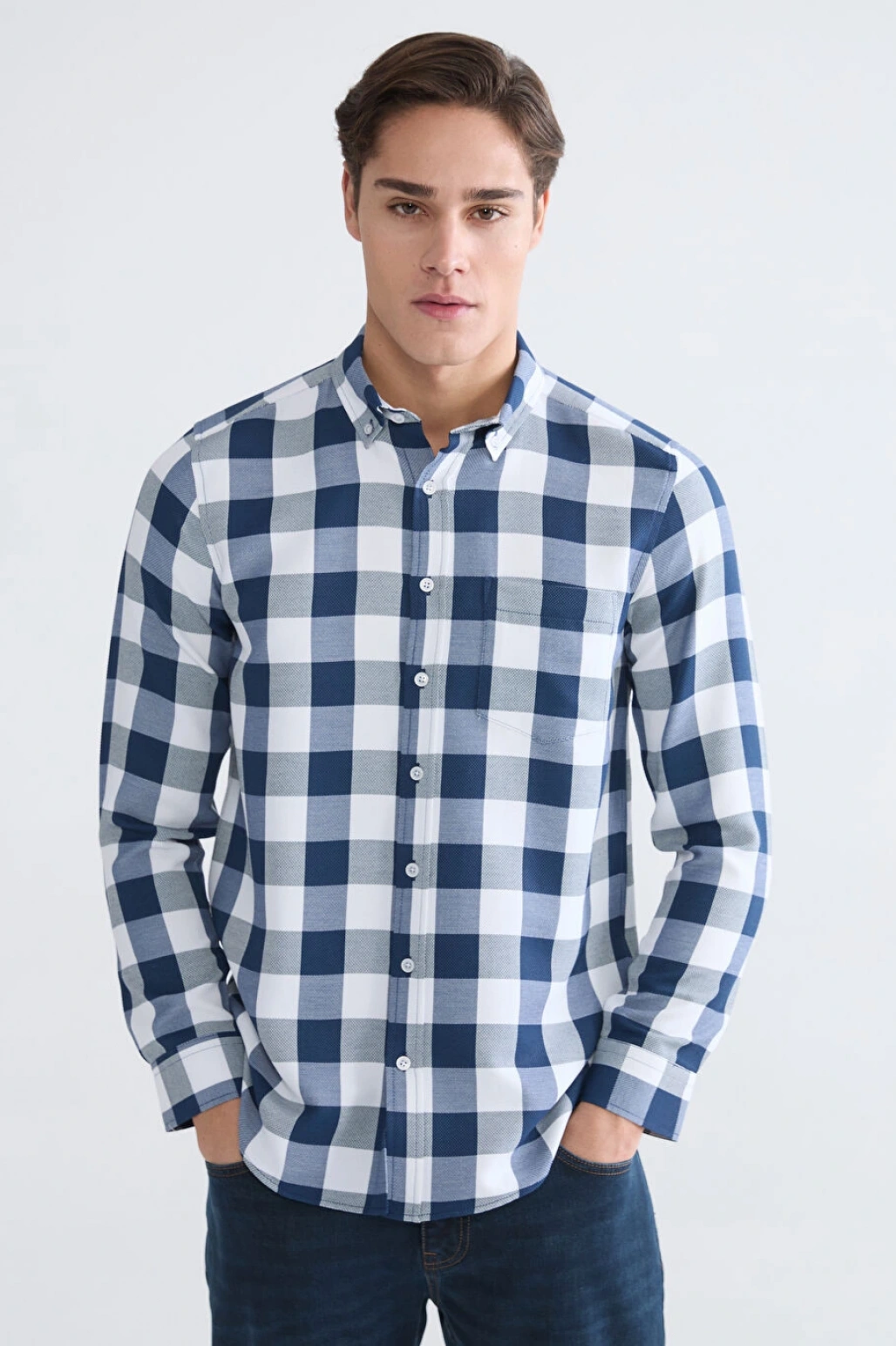 LCWAIKIKI Classic Lacivert Regular Fit Ekose Erkek Gömlek