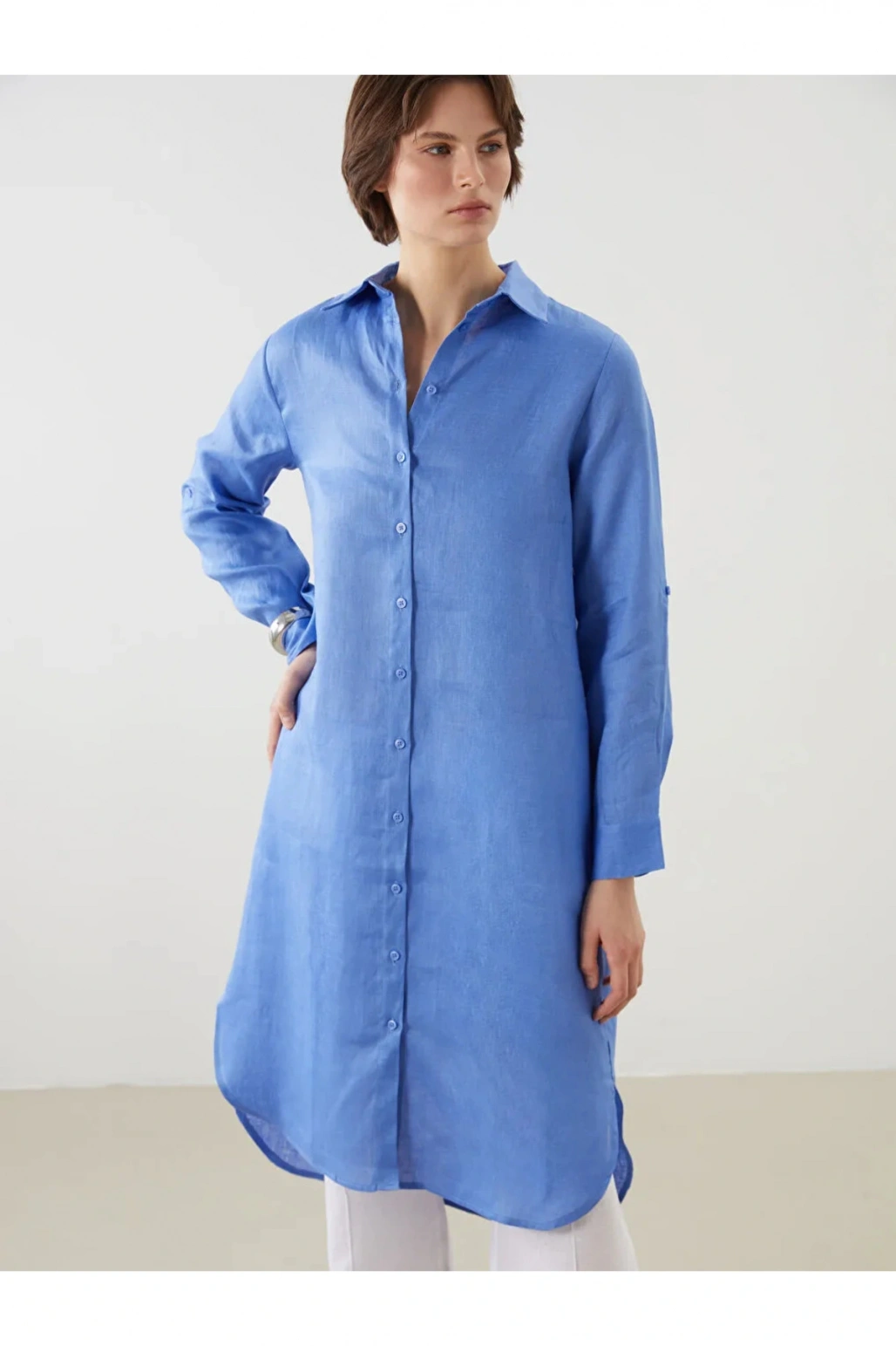 LCWAIKIKI Classic Mavi Keten Kadın Gömlek Tunik