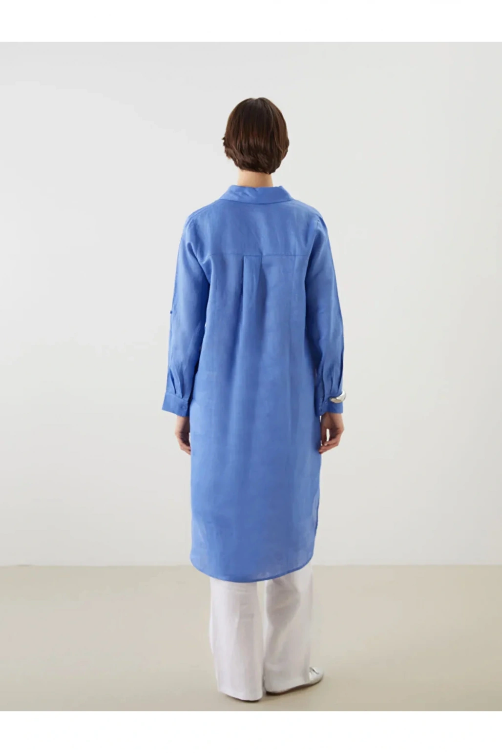 LCWAIKIKI Classic Mavi Keten Kadın Gömlek Tunik