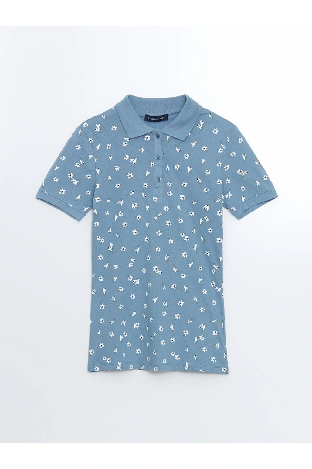 LCWAIKIKI Classic Mavi Polo Yaka Desenli Kadın Tişört