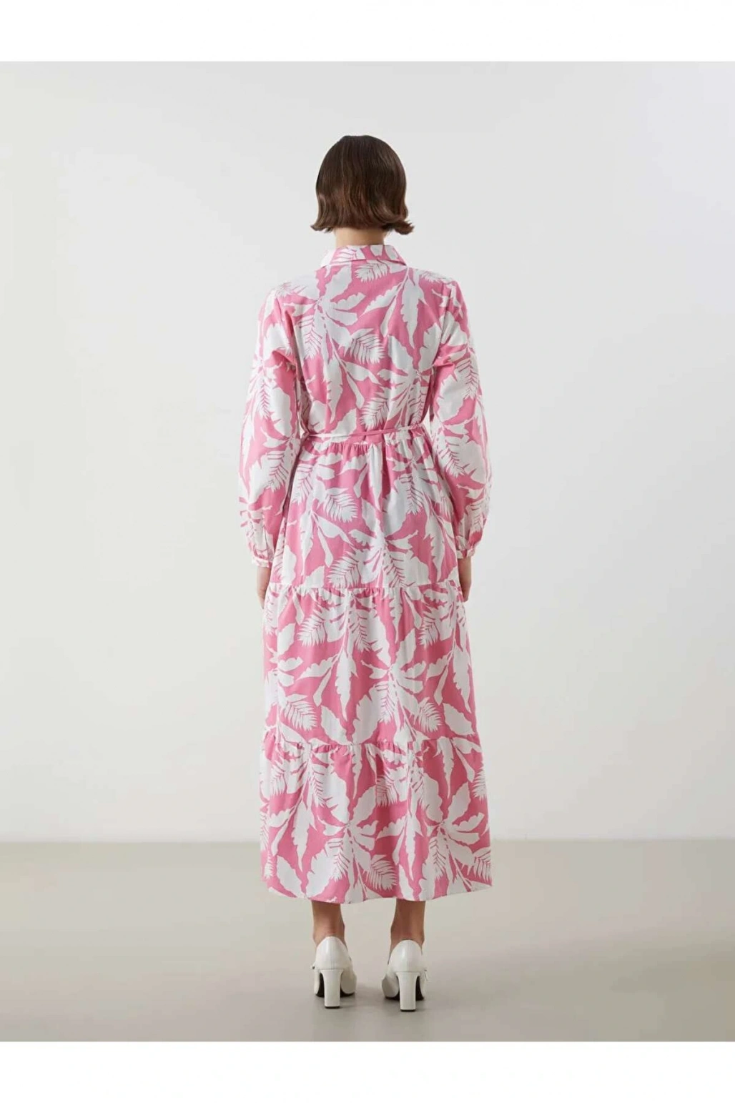 LCWAIKIKI Classic Pembe Gömlek Yaka Desenli Poplin Elbise