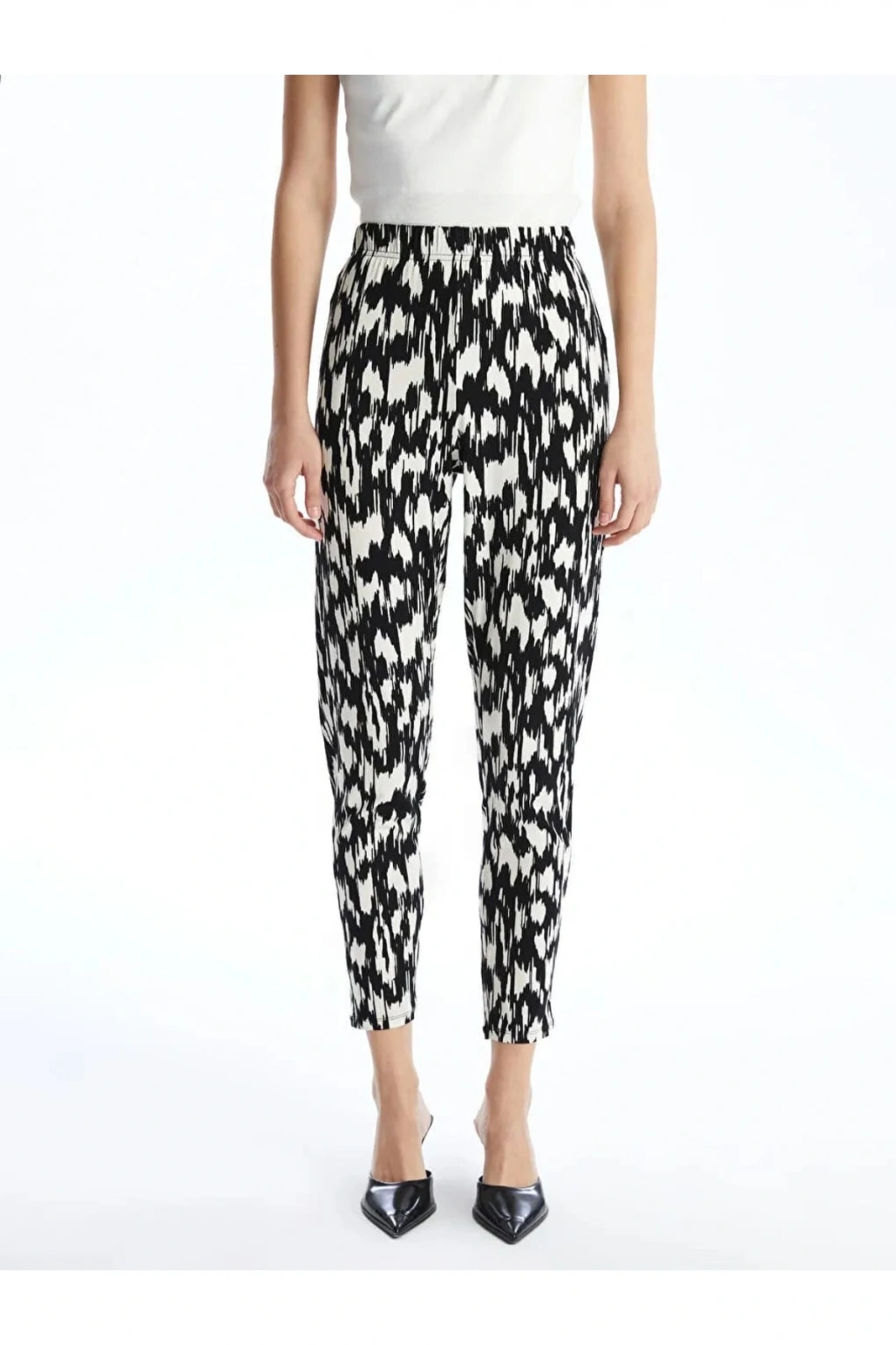 LCWAIKIKI Classic Siyah Beli Lastikli Desenli Kadın Pantolon