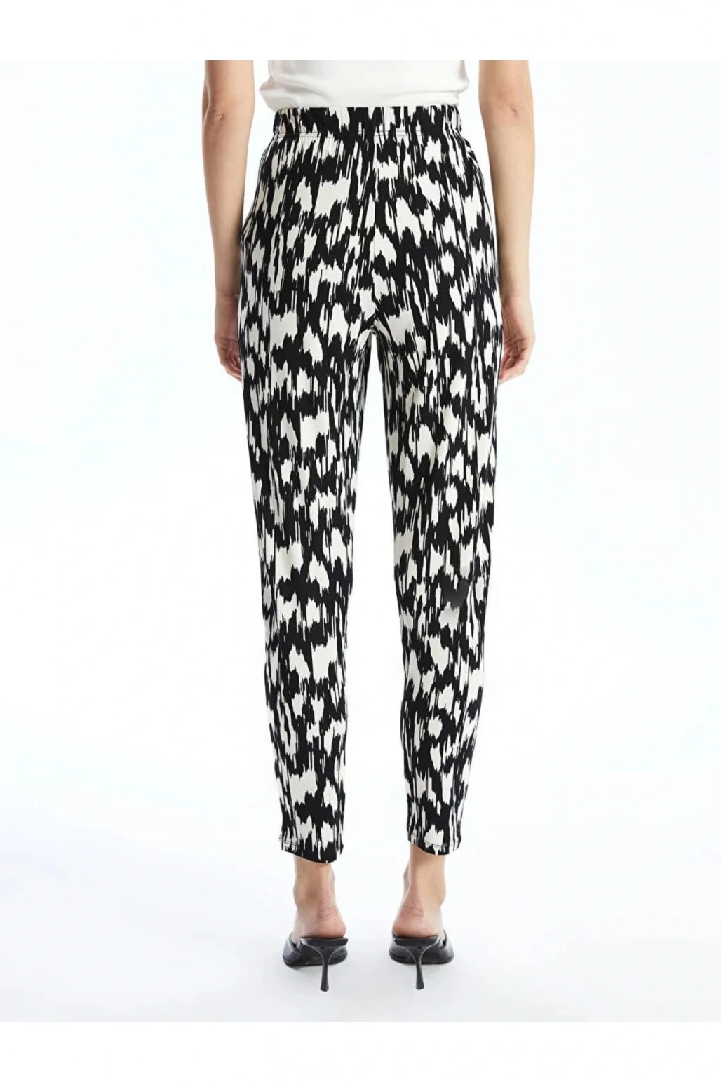 LCWAIKIKI Classic Siyah Beli Lastikli Desenli Kadın Pantolon