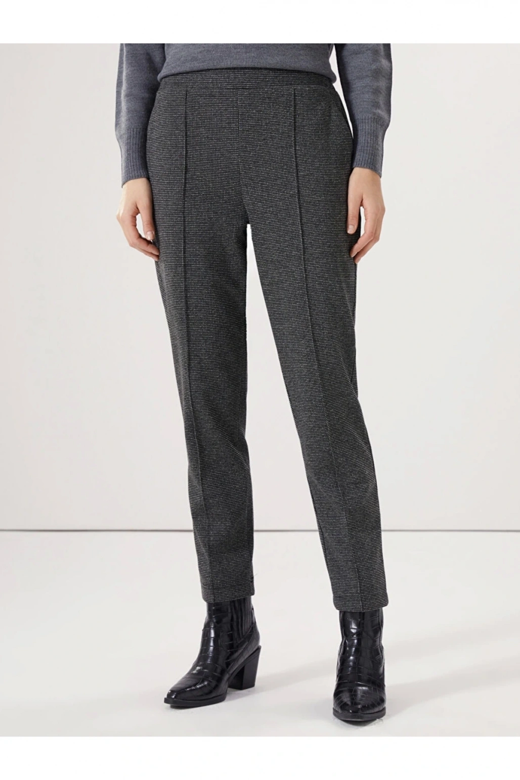 Lcwaıkıkı Classic Siyah Beli Lastikli Ekose Kadın Pantolon