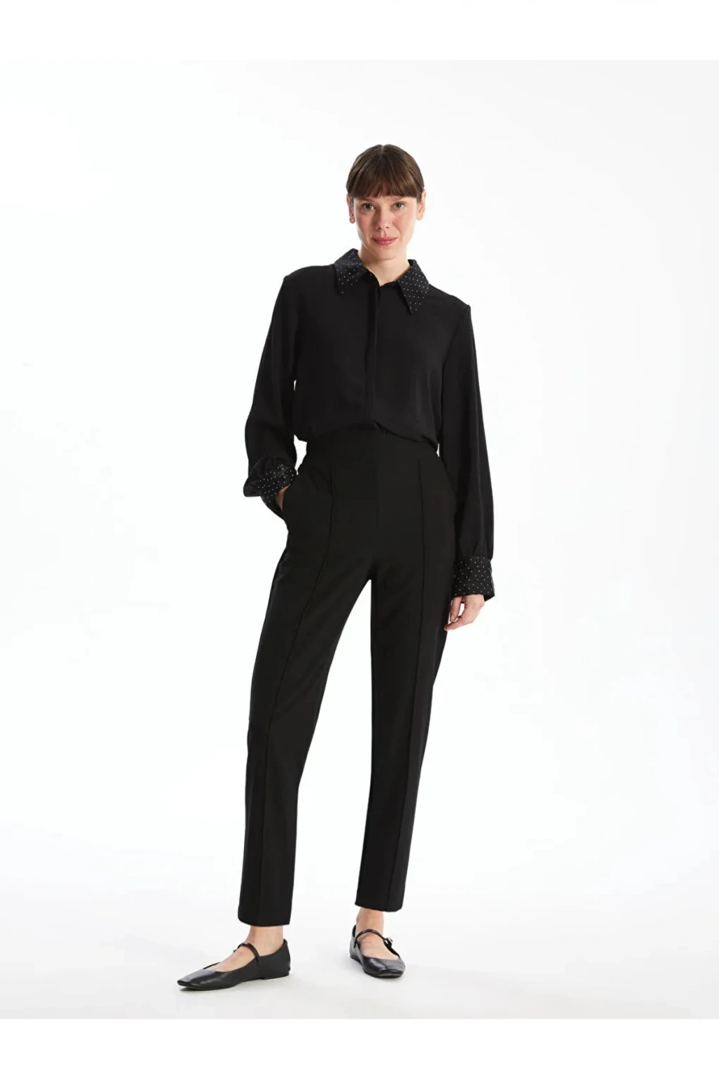 LCWAIKIKI Classic Siyah Beli Lastikli Kadın Cigarette Pantolon T T