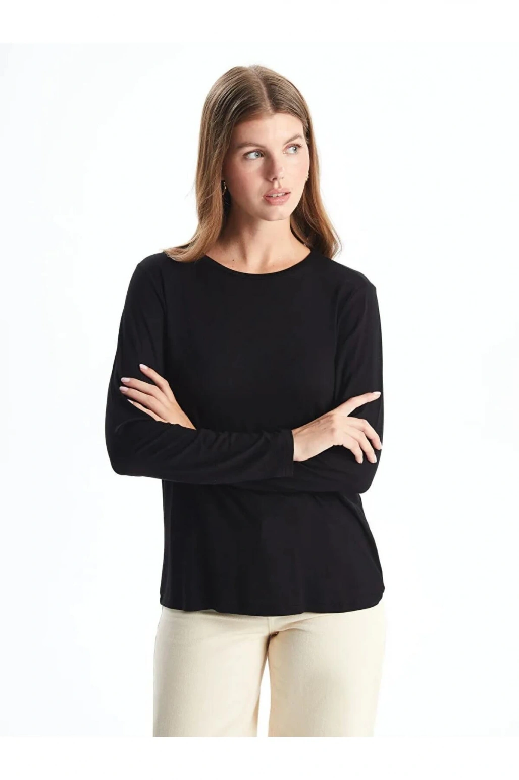 LCWAIKIKI Classic Siyah Bisiklet Yaka Kadın Tişört