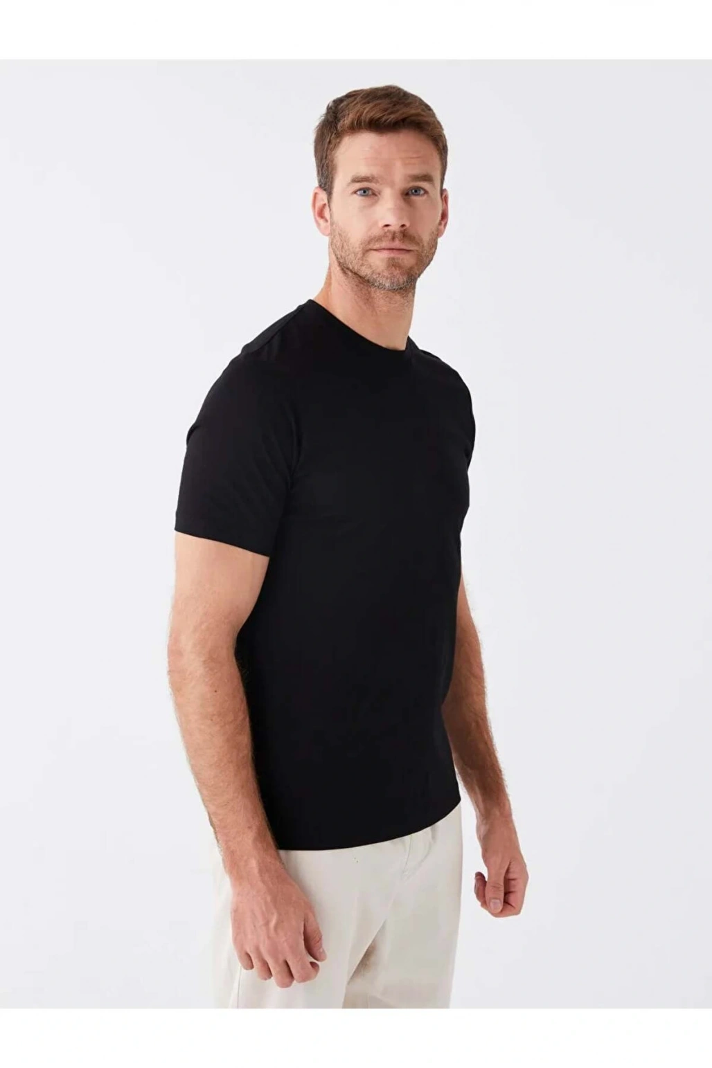LCWAIKIKI Classic Siyah Bisiklet Yaka Penye Erkek Tişört