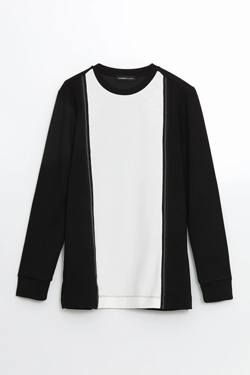 LCWAIKIKI Classic Siyah Bisiklet Yaka Renk Bloklu Kadın Sweatshirt Tunik