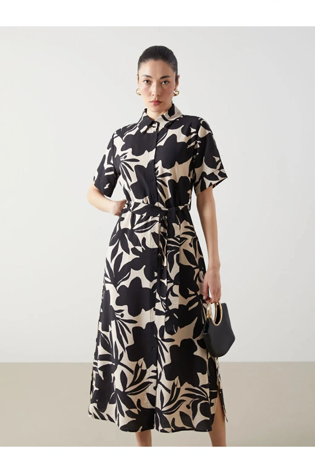 LCWAIKIKI Classic Siyah Desenli Kadın Gömlek Elbise
