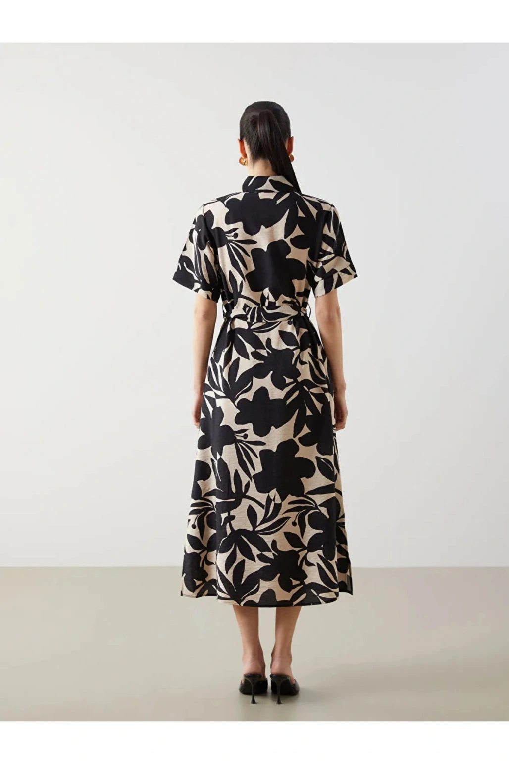 LCWAIKIKI Classic Siyah Desenli Kadın Gömlek Elbise
