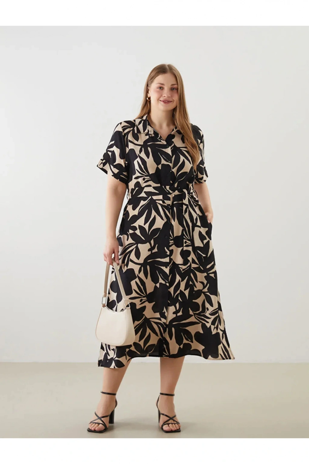 LCWAIKIKI Classic Siyah Desenli Kadın Gömlek Elbise