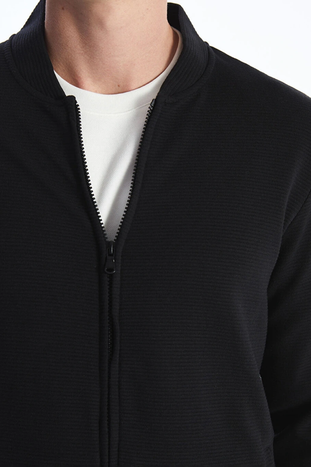 LCWAIKIKI Classic Siyah Kolej Yaka Uzun Kollu Erkek Fermuarlı Sweatshirt