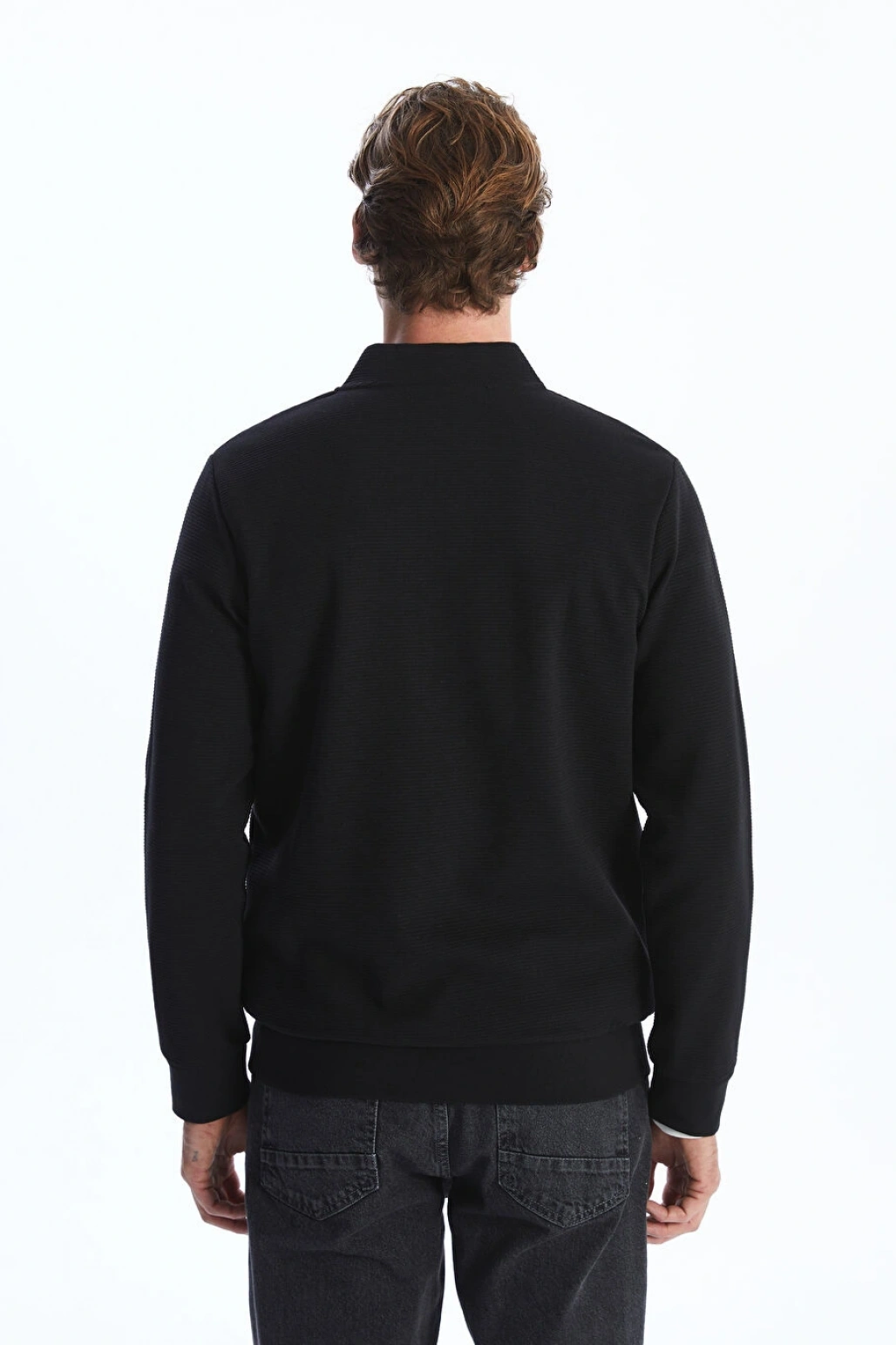 LCWAIKIKI Classic Siyah Kolej Yaka Uzun Kollu Erkek Fermuarlı Sweatshirt