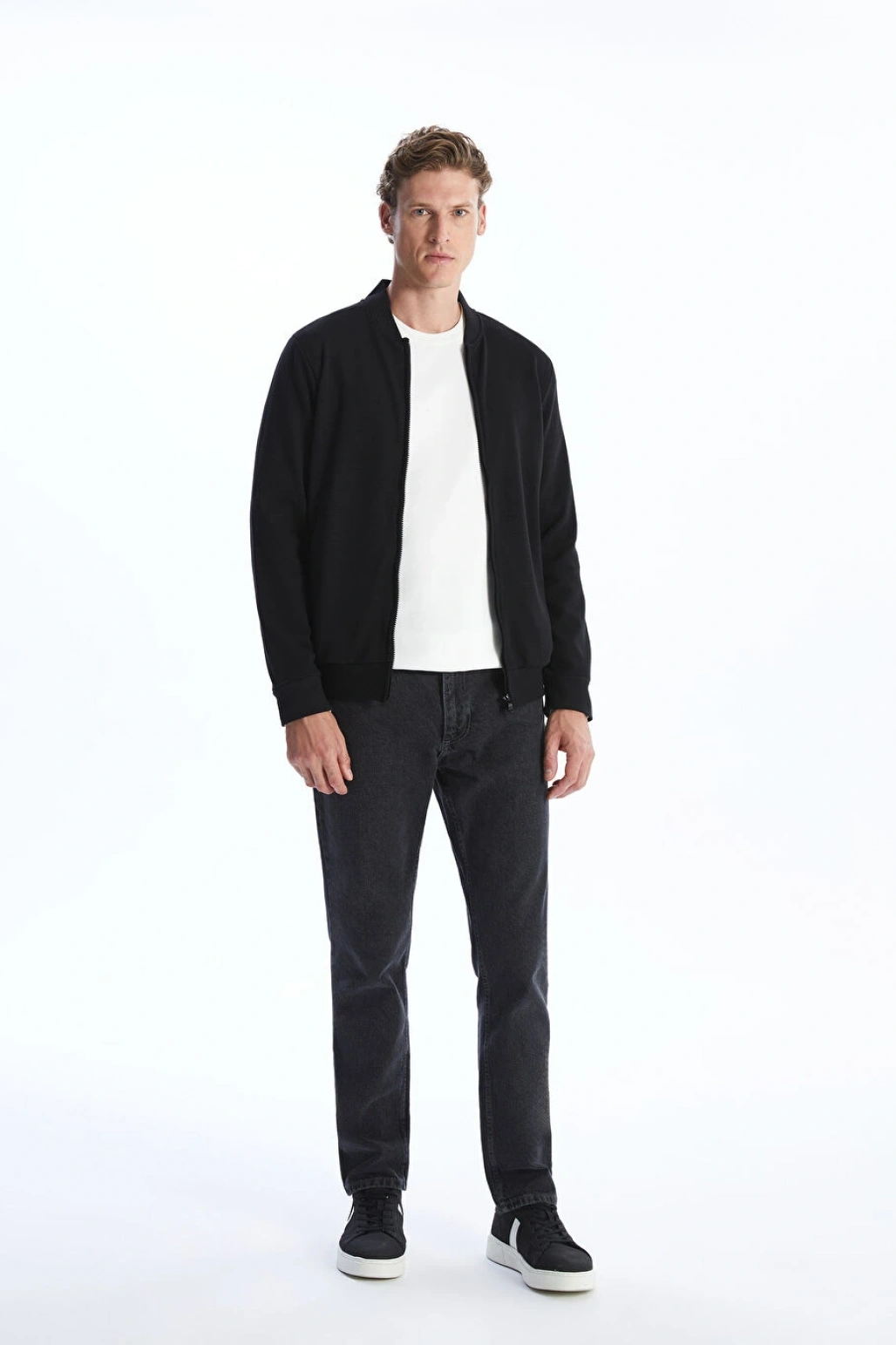 LCWAIKIKI Classic Siyah Kolej Yaka Uzun Kollu Erkek Fermuarlı Sweatshirt