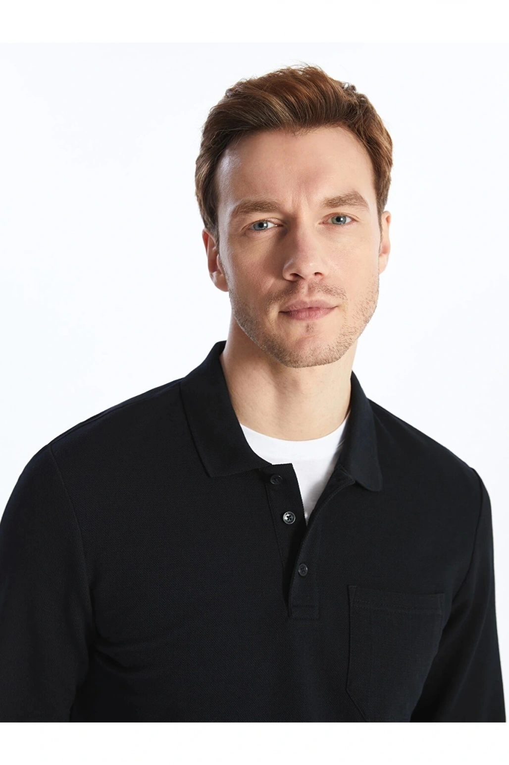 LCWAIKIKI Classic SİYAH Polo Yaka Uzun Kollu Erkek Sweatshirt